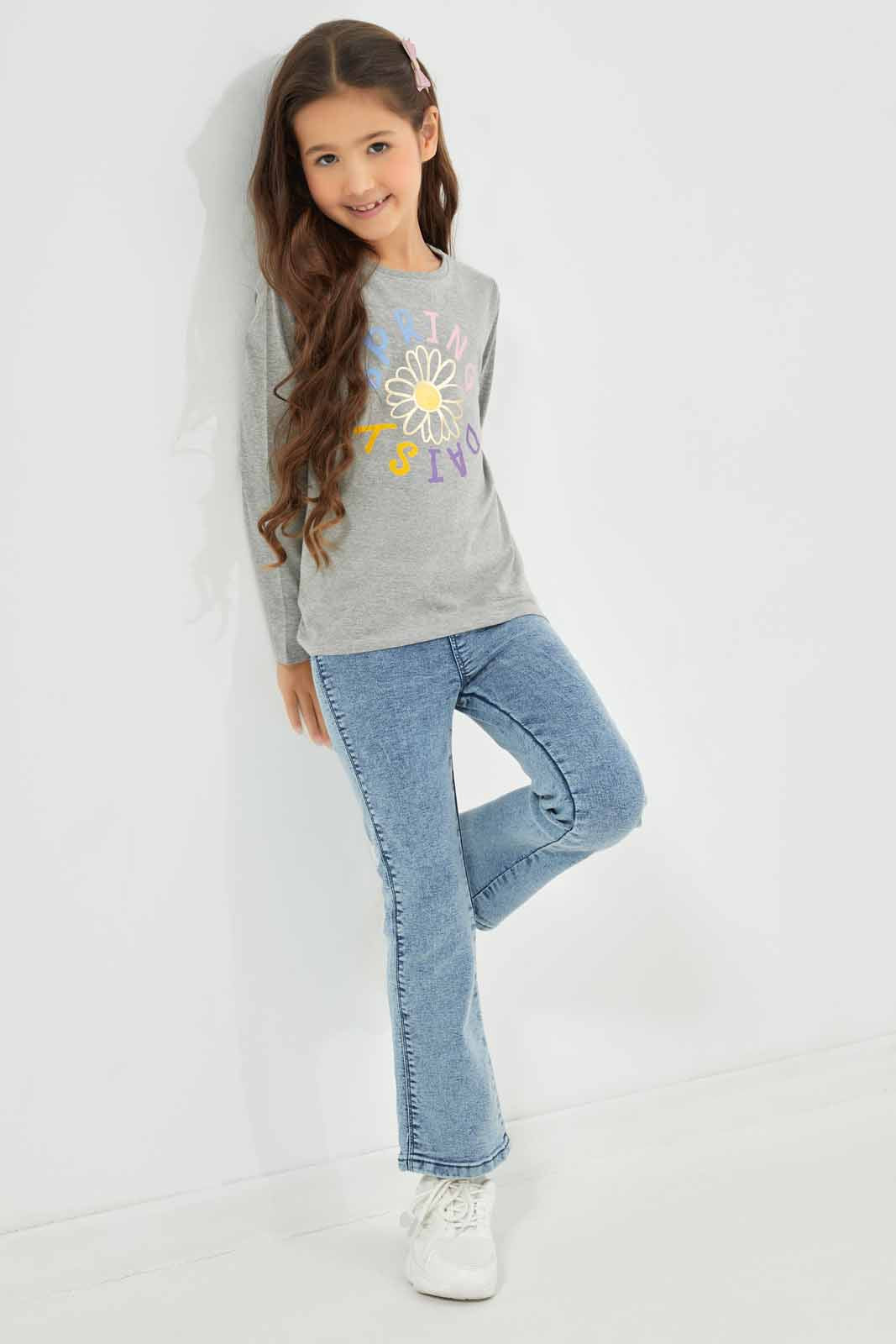 Redtag-Girls-Grey-Slogan-Tee-Category:T-Shirts,-Colour:Grey,-Deals:New-In,-Dept:Girls,-Filter:Girls-(2-to-8-Yrs),-GIR-T-Shirts,-New-In-GIR-APL,-Non-Sale,-S23A,-Section:Girls-(0-to-14Yrs),-TBL-Girls-2 to 8 Years
