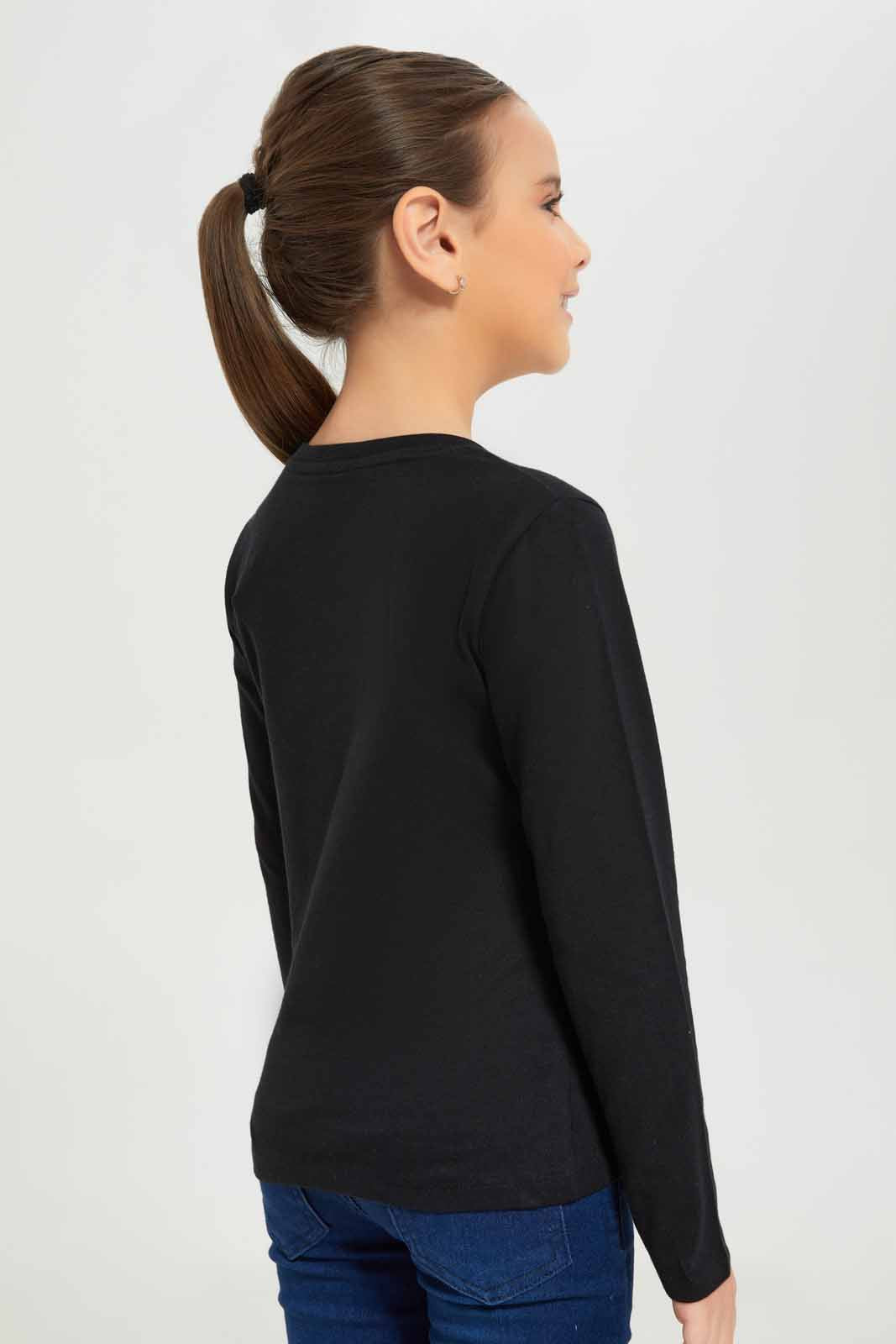 Redtag-Girls-Black-Slogan-Tee-Category:T-Shirts,-Colour:Black,-Deals:New-In,-Dept:Girls,-Filter:Girls-(2-to-8-Yrs),-GIR-T-Shirts,-New-In-GIR-APL,-Non-Sale,-S23A,-Section:Girls-(0-to-14Yrs),-TBL-Girls-2 to 8 Years