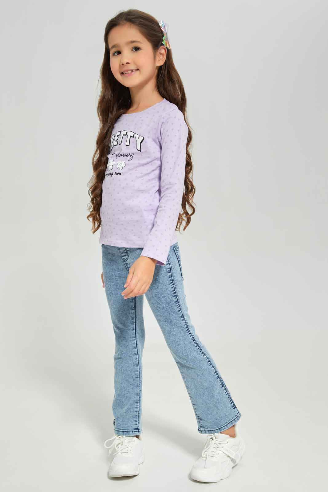 Redtag-Girls-Lilac-Aop-Print-Category:T-Shirts,-Colour:Lilac,-Deals:New-In,-Dept:Girls,-Filter:Girls-(2-to-8-Yrs),-GIR-T-Shirts,-New-In-GIR-APL,-Non-Sale,-S23A,-Section:Girls-(0-to-14Yrs),-TBL-Girls-2 to 8 Years