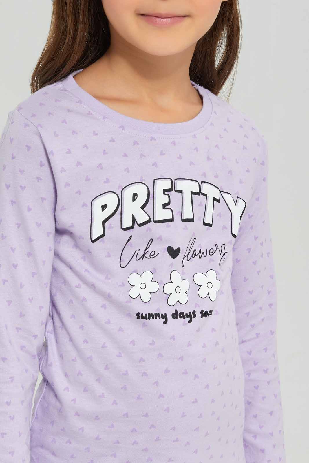 Redtag-Girls-Lilac-Aop-Print-Category:T-Shirts,-Colour:Lilac,-Deals:New-In,-Dept:Girls,-Filter:Girls-(2-to-8-Yrs),-GIR-T-Shirts,-New-In-GIR-APL,-Non-Sale,-S23A,-Section:Girls-(0-to-14Yrs),-TBL-Girls-2 to 8 Years