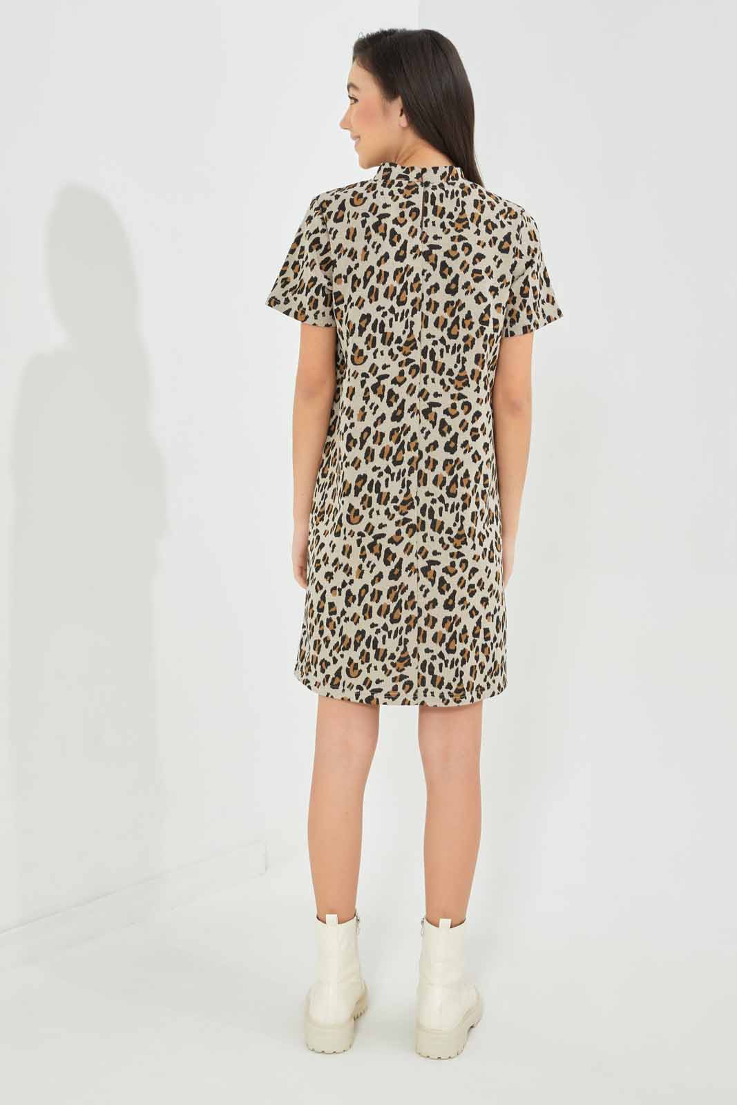 Redtag-Girls-Leopard-Print-Jacquard-Dress-Category:Dresses,-Colour:Beige,-Deals:New-In,-Dept:Girls,-Filter:Senior-Girls-(8-to-14-Yrs),-GSR-Dresses,-New-In-GSR-APL,-Non-Sale,-S23A,-Section:Girls-(0-to-14Yrs)-Senior-Girls-9 to 14 Years
