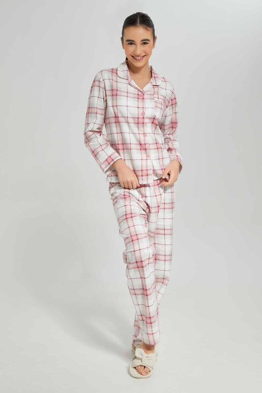 Redtag-Girls-White/Pink-Plaid-Flannel-Shirt-Category:Pyjama-Sets,-Colour:White,-Deals:New-In,-Dept:Girls,-Filter:Senior-Girls-(8-to-14-Yrs),-GSR-Pyjama-Sets,-New-In-GSR-APL,-Non-Sale,-S23A,-Section:Girls-(0-to-14Yrs)-Senior-Girls-9 to 14 Years
