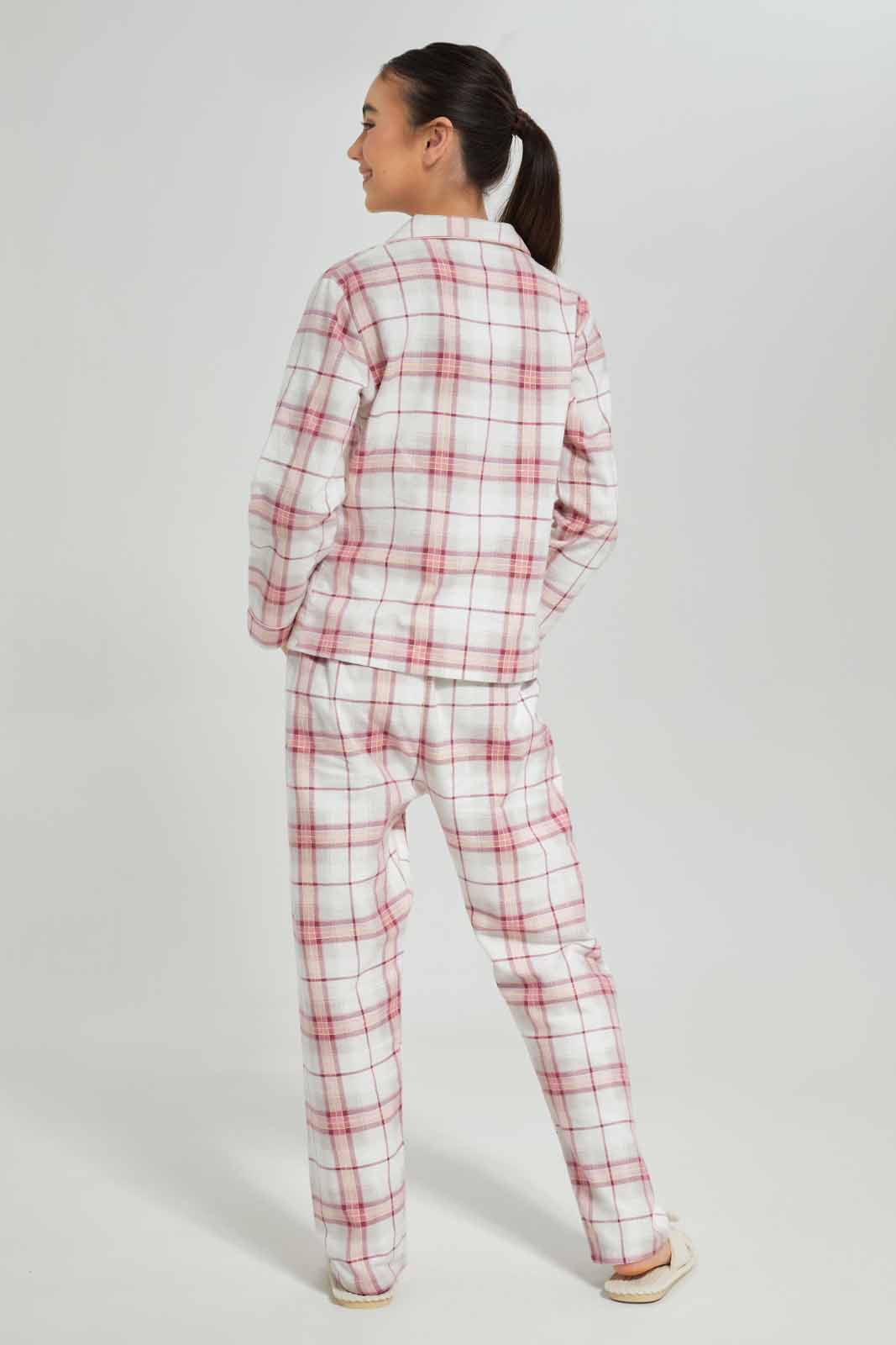 Redtag-Girls-White/Pink-Plaid-Flannel-Shirt-Category:Pyjama-Sets,-Colour:White,-Deals:New-In,-Dept:Girls,-Filter:Senior-Girls-(8-to-14-Yrs),-GSR-Pyjama-Sets,-New-In-GSR-APL,-Non-Sale,-S23A,-Section:Girls-(0-to-14Yrs)-Senior-Girls-9 to 14 Years