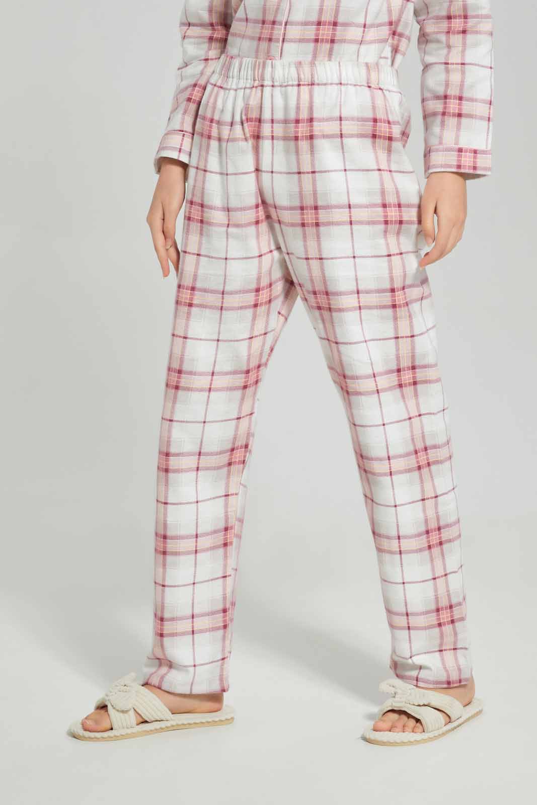 Redtag-Girls-White/Pink-Plaid-Flannel-Shirt-Category:Pyjama-Sets,-Colour:White,-Deals:New-In,-Dept:Girls,-Filter:Senior-Girls-(8-to-14-Yrs),-GSR-Pyjama-Sets,-New-In-GSR-APL,-Non-Sale,-S23A,-Section:Girls-(0-to-14Yrs)-Senior-Girls-9 to 14 Years