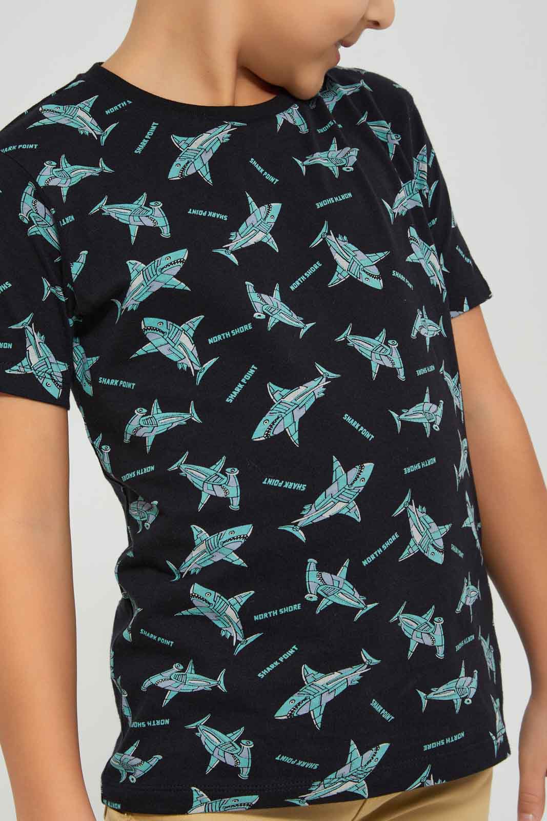 Redtag-Boys-Black-Shark-Short-Sleeve-Aop-T-Shirt-BOY-T-Shirts,-Category:T-Shirts,-Colour:Black,-Deals:New-In,-Dept:Boys,-Filter:Boys-(2-to-8-Yrs),-New-In-BOY-APL,-Non-Sale,-S23A,-Section:Boys-(0-to-14Yrs),-TBL-Boys-2 to 8 Years