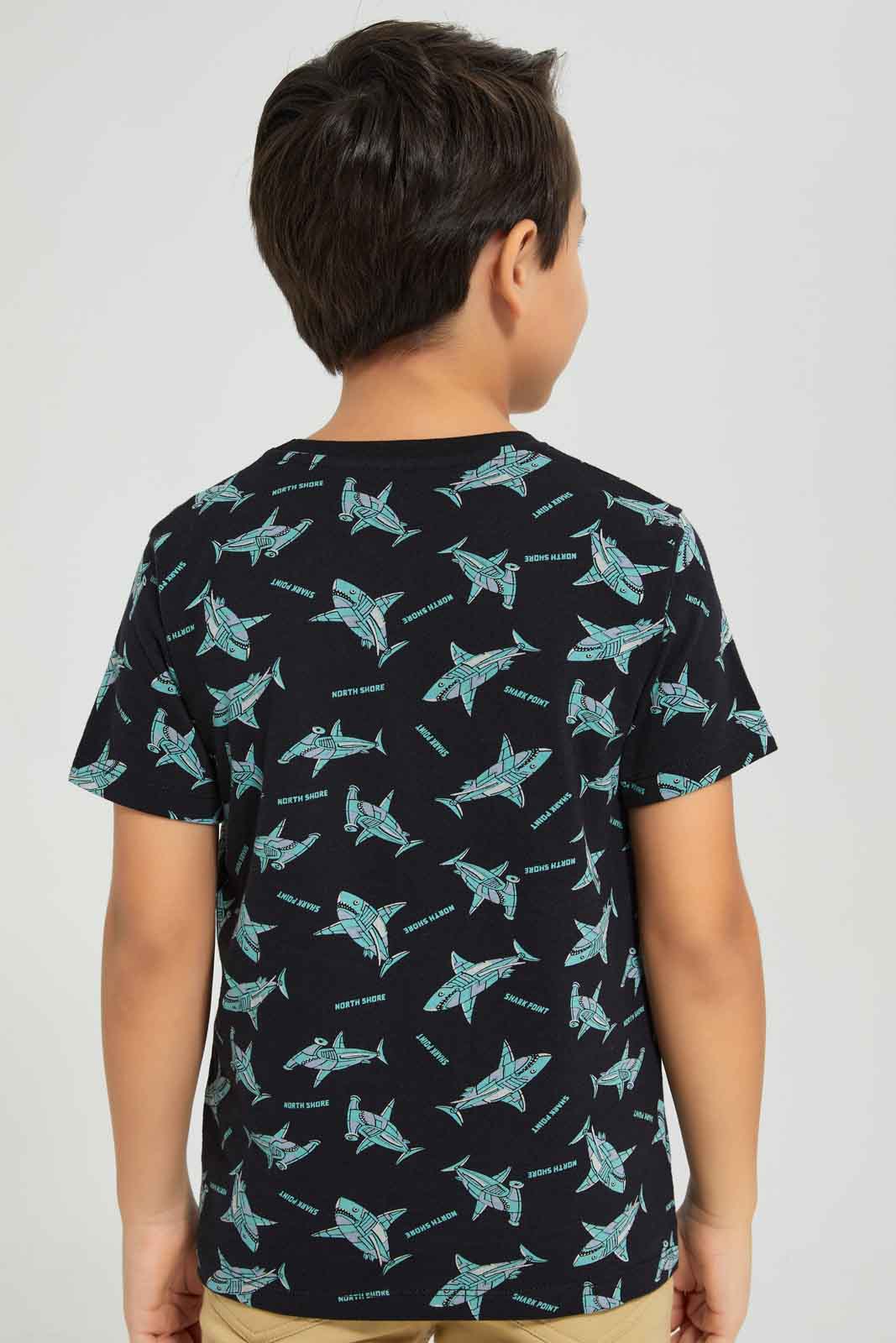 Redtag-Boys-Black-Shark-Short-Sleeve-Aop-T-Shirt-BOY-T-Shirts,-Category:T-Shirts,-Colour:Black,-Deals:New-In,-Dept:Boys,-Filter:Boys-(2-to-8-Yrs),-New-In-BOY-APL,-Non-Sale,-S23A,-Section:Boys-(0-to-14Yrs),-TBL-Boys-2 to 8 Years