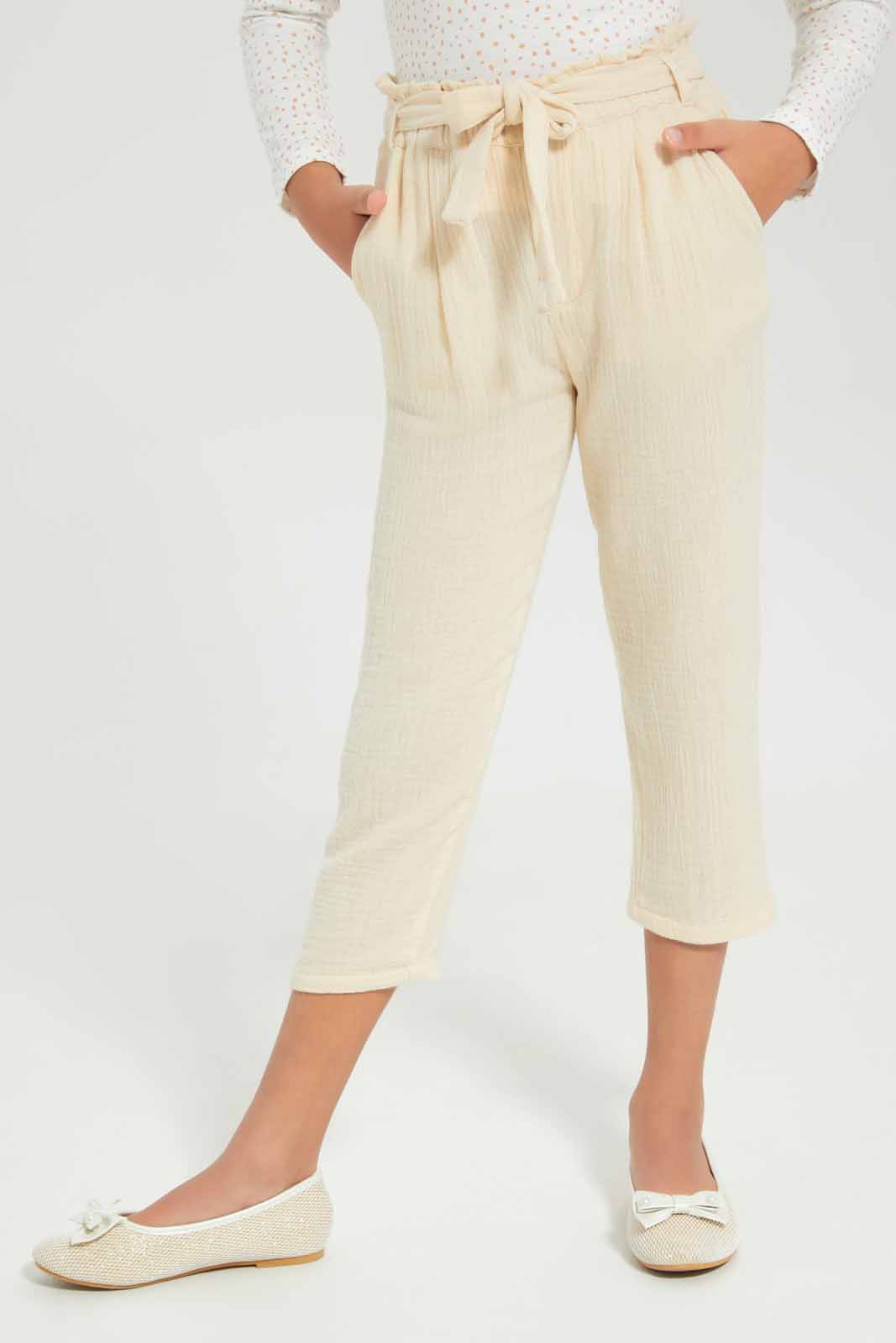 Redtag-Girls-Cream-Paperbag-Trouser-Category:Trousers,-Colour:Cream,-Deals:New-In,-Dept:Girls,-Filter:Girls-(2-to-8-Yrs),-GIR-Trousers,-New-In-GIR-APL,-Non-Sale,-S23A,-Section:Girls-(0-to-14Yrs)-Girls-2 to 8 Years