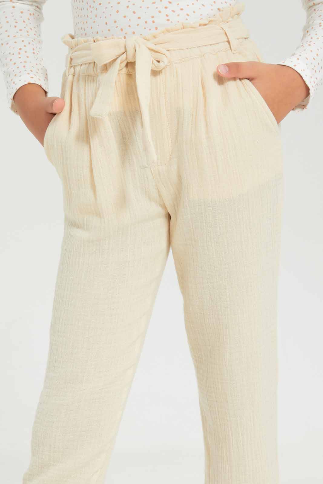 Redtag-Girls-Cream-Paperbag-Trouser-Category:Trousers,-Colour:Cream,-Deals:New-In,-Dept:Girls,-Filter:Girls-(2-to-8-Yrs),-GIR-Trousers,-New-In-GIR-APL,-Non-Sale,-S23A,-Section:Girls-(0-to-14Yrs)-Girls-2 to 8 Years