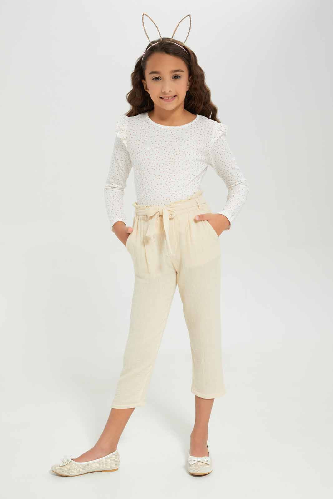 Redtag-Girls-Cream-Paperbag-Trouser-Category:Trousers,-Colour:Cream,-Deals:New-In,-Dept:Girls,-Filter:Girls-(2-to-8-Yrs),-GIR-Trousers,-New-In-GIR-APL,-Non-Sale,-S23A,-Section:Girls-(0-to-14Yrs)-Girls-2 to 8 Years