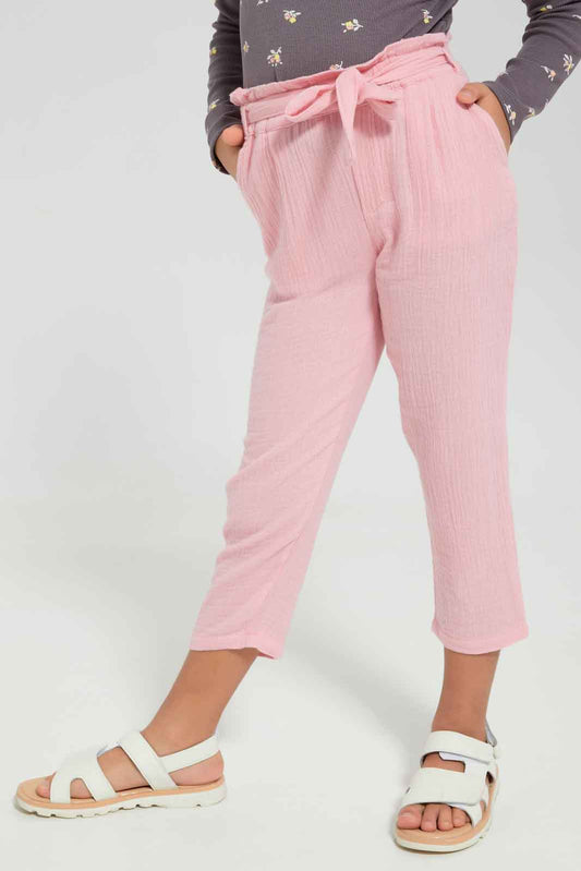 Redtag-Girls-Pink-Paperbag-Trouser-Category:Trousers,-Colour:Apricot,-Deals:New-In,-Dept:Girls,-Filter:Girls-(2-to-8-Yrs),-GIR-Trousers,-New-In-GIR-APL,-Non-Sale,-S23A,-Section:Girls-(0-to-14Yrs)-Girls-2 to 8 Years