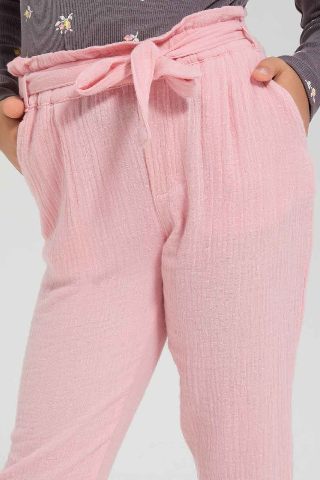 Redtag-Girls-Pink-Paperbag-Trouser-Category:Trousers,-Colour:Apricot,-Deals:New-In,-Dept:Girls,-Filter:Girls-(2-to-8-Yrs),-GIR-Trousers,-New-In-GIR-APL,-Non-Sale,-S23A,-Section:Girls-(0-to-14Yrs)-Girls-2 to 8 Years
