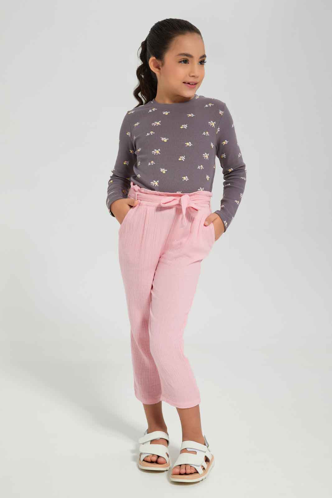 Redtag-Girls-Pink-Paperbag-Trouser-Category:Trousers,-Colour:Apricot,-Deals:New-In,-Dept:Girls,-Filter:Girls-(2-to-8-Yrs),-GIR-Trousers,-New-In-GIR-APL,-Non-Sale,-S23A,-Section:Girls-(0-to-14Yrs)-Girls-2 to 8 Years