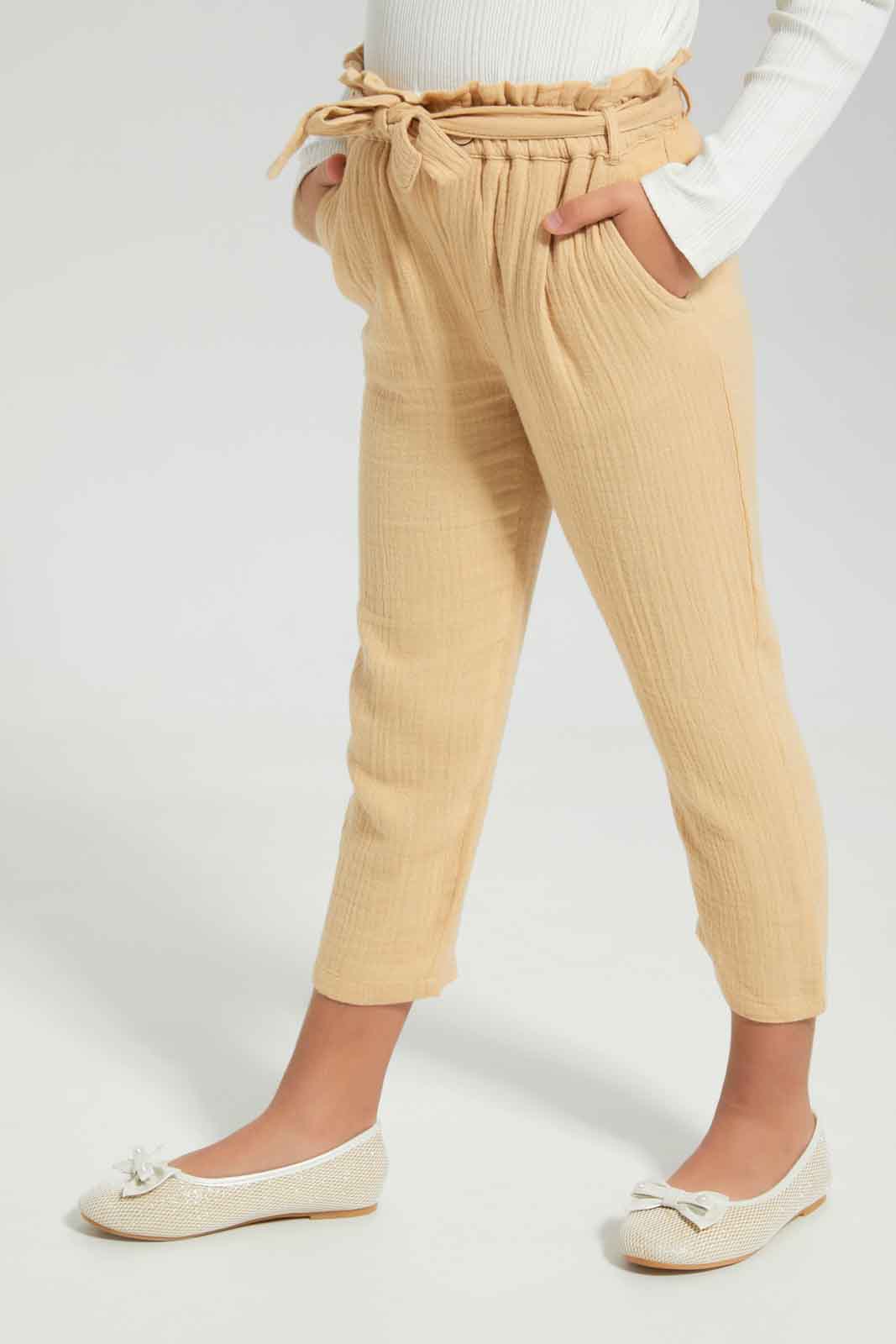 Redtag-Girls-Stone-Papaerbag-Trouser-Category:Trousers,-Colour:Stonewash,-Deals:New-In,-Dept:Girls,-Filter:Girls-(2-to-8-Yrs),-GIR-Trousers,-New-In-GIR-APL,-Non-Sale,-S23A,-Section:Girls-(0-to-14Yrs)-Girls-2 to 8 Years