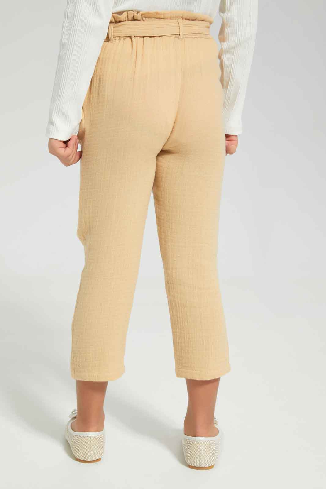 Redtag-Girls-Stone-Papaerbag-Trouser-Category:Trousers,-Colour:Stonewash,-Deals:New-In,-Dept:Girls,-Filter:Girls-(2-to-8-Yrs),-GIR-Trousers,-New-In-GIR-APL,-Non-Sale,-S23A,-Section:Girls-(0-to-14Yrs)-Girls-2 to 8 Years