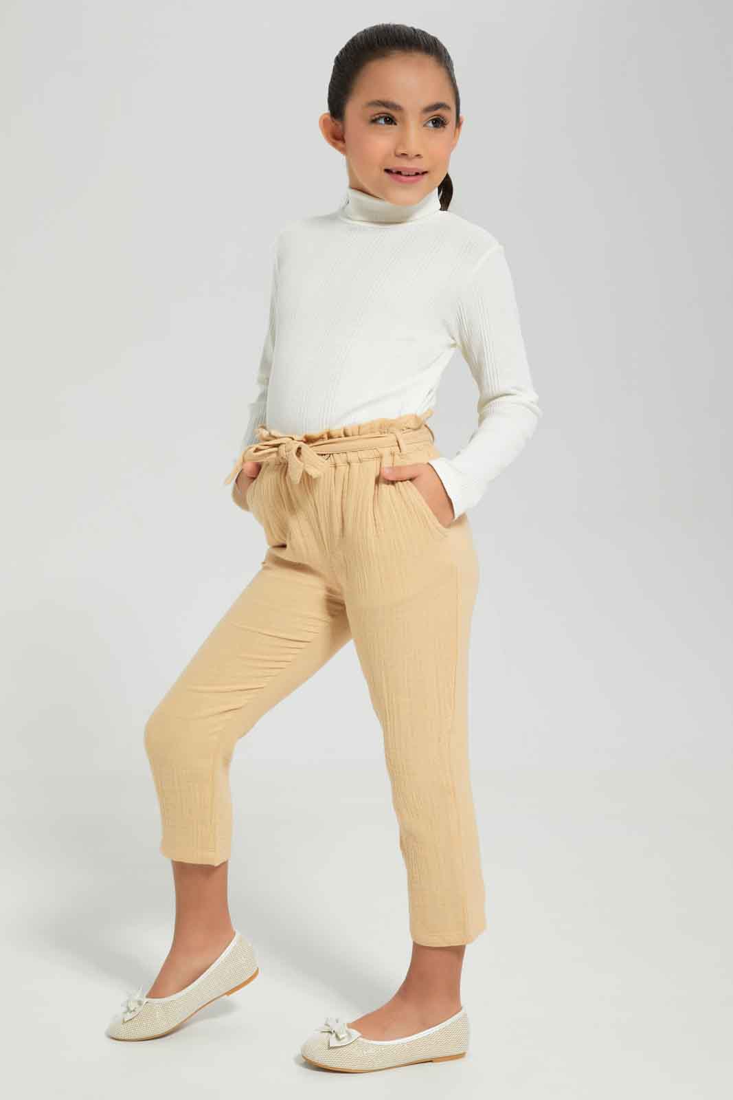 Redtag-Girls-Stone-Papaerbag-Trouser-Category:Trousers,-Colour:Stonewash,-Deals:New-In,-Dept:Girls,-Filter:Girls-(2-to-8-Yrs),-GIR-Trousers,-New-In-GIR-APL,-Non-Sale,-S23A,-Section:Girls-(0-to-14Yrs)-Girls-2 to 8 Years