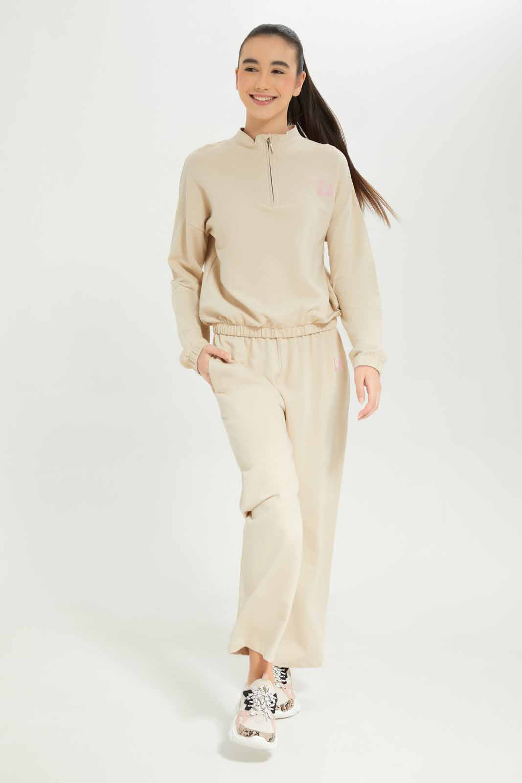 Redtag-Girls-Beige-Highneck-Sweatshirts-Category:Sweatshirts,-Colour:Beige,-Deals:New-In,-Dept:Girls,-Filter:Senior-Girls-(8-to-14-Yrs),-GSR-Sweatshirts,-New-In-GSR-APL,-Non-Sale,-S23A,-Section:Girls-(0-to-14Yrs)-Senior-Girls-