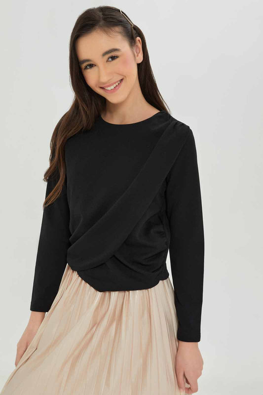 Redtag-Girls-Black-Overlay-Tops-Category:Blouses,-Colour:Black,-Deals:New-In,-Dept:Girls,-Filter:Senior-Girls-(8-to-14-Yrs),-GSR-Blouses,-New-In-GSR-APL,-Non-Sale,-S23A,-Section:Girls-(0-to-14Yrs)-Senior-Girls-9 to 14 Years