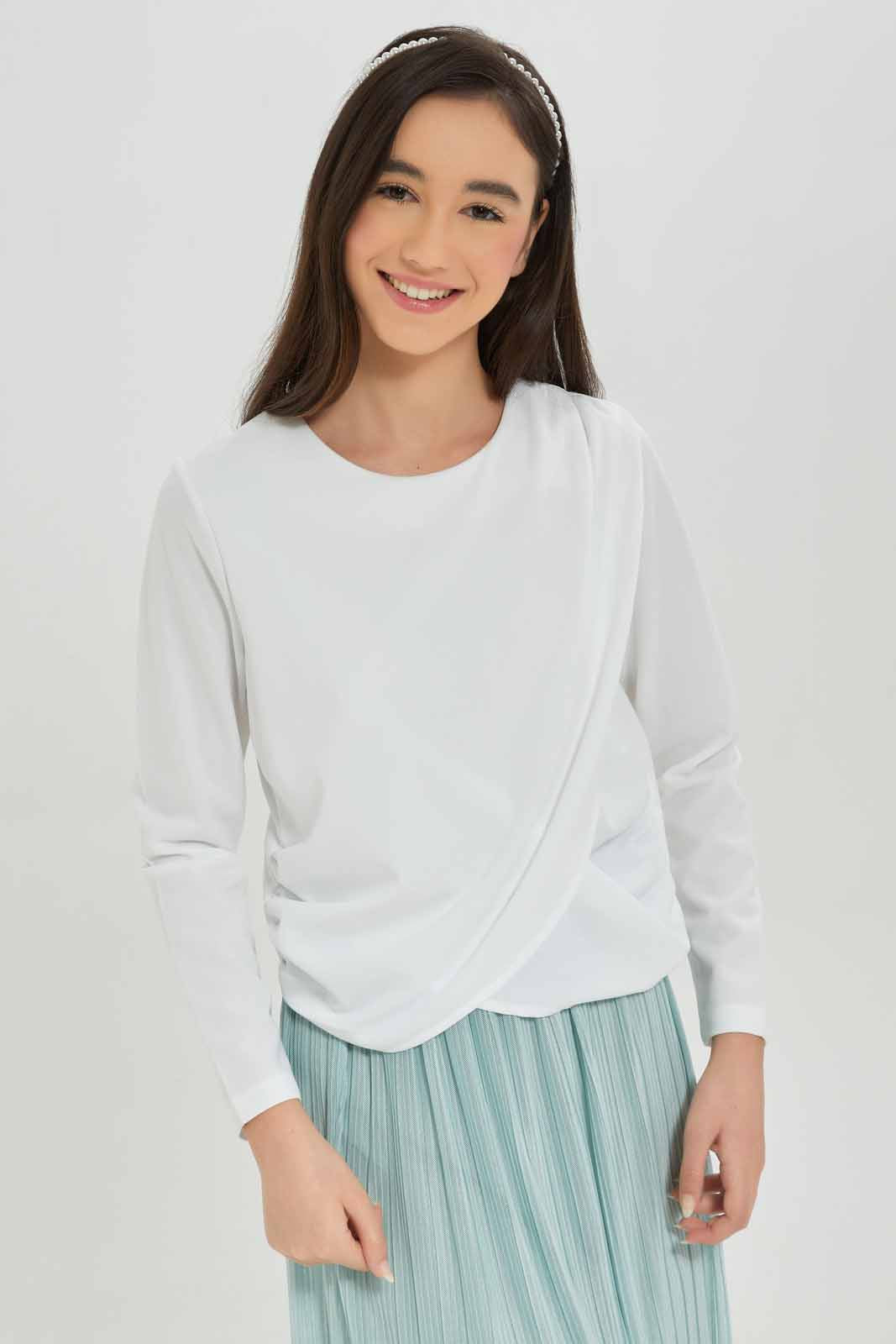 Redtag-Girls-White-Overlay-Tops-Category:Blouses,-Colour:White,-Deals:New-In,-Dept:Girls,-Filter:Senior-Girls-(8-to-14-Yrs),-GSR-Blouses,-New-In-GSR-APL,-Non-Sale,-S23A,-Section:Girls-(0-to-14Yrs)-Senior-Girls-9 to 14 Years