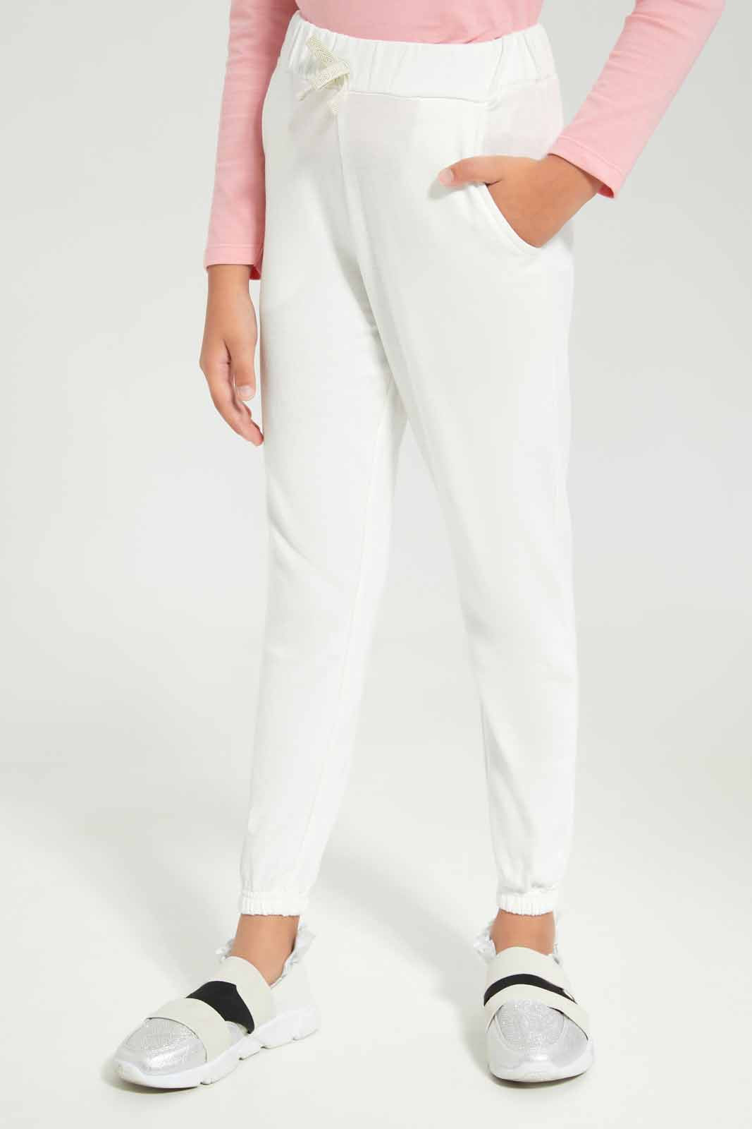 Redtag-Girls-Whiet-Jogger-Category:Joggers,-Colour:White,-Deals:New-In,-Dept:Girls,-Filter:Girls-(2-to-8-Yrs),-GIR-Joggers,-New-In-GIR-APL,-Non-Sale,-S23A,-Section:Girls-(0-to-14Yrs),-TBL-Girls-2 to 8 Years