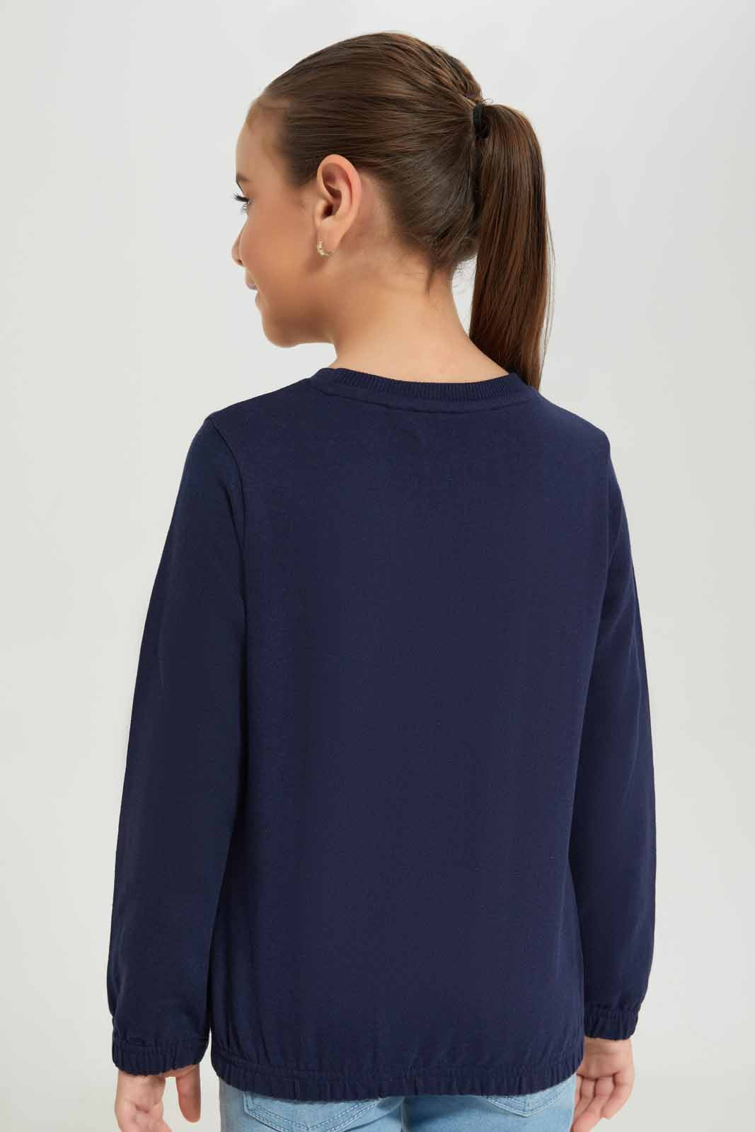 Redtag-Girls-Navy-Graphic-Sweat-Tee-Category:T-Shirts,-Colour:Navy,-Deals:New-In,-Dept:Girls,-Filter:Girls-(2-to-8-Yrs),-GIR-T-Shirts,-New-In-GIR-APL,-Non-Sale,-S23A,-Section:Girls-(0-to-14Yrs),-TBL-Girls-2 to 8 Years