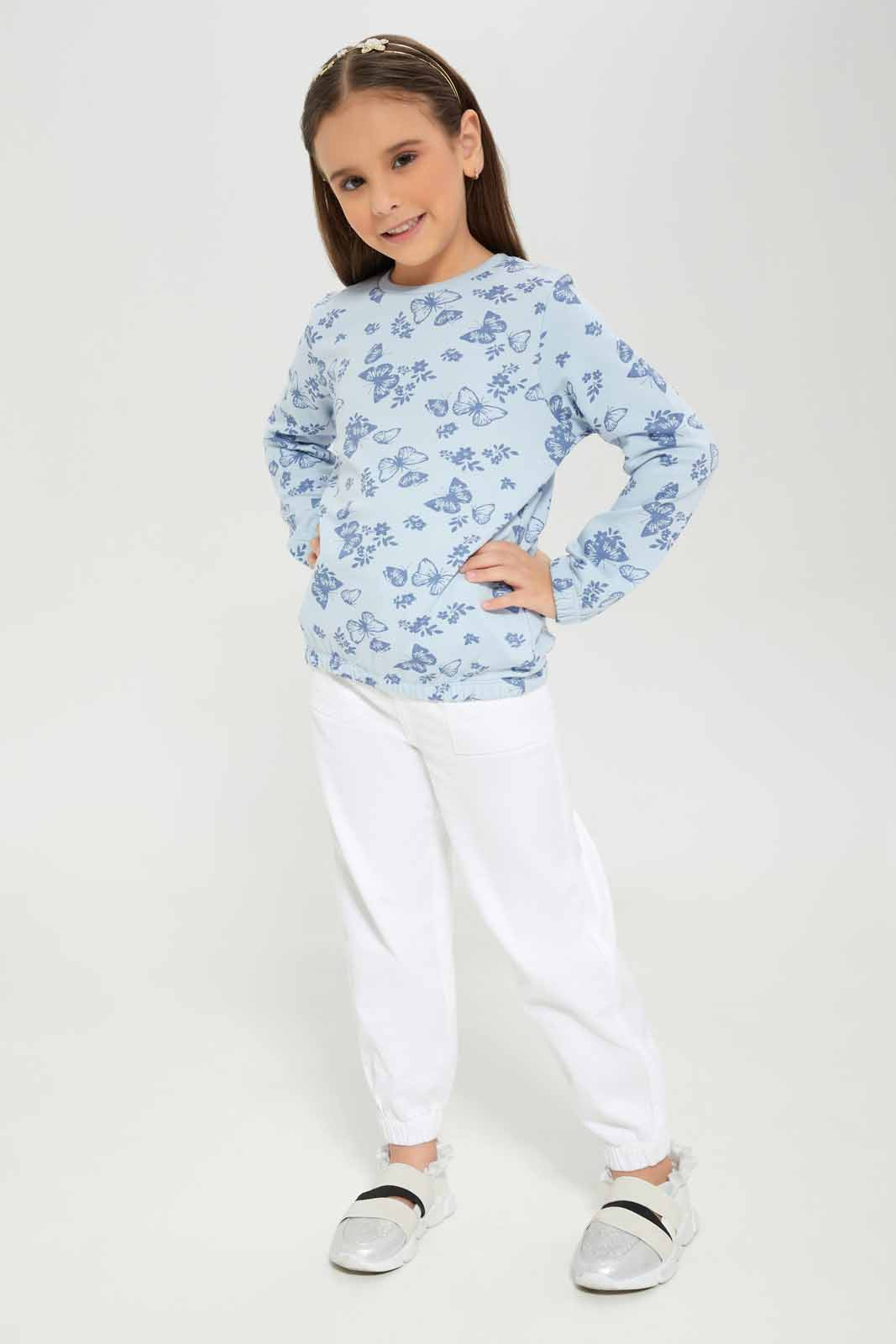 Redtag-Girls-Blue-Floral-Sweat-Tee-Category:T-Shirts,-Colour:Blue,-Deals:New-In,-Dept:Girls,-Filter:Girls-(2-to-8-Yrs),-GIR-T-Shirts,-New-In-GIR-APL,-Non-Sale,-S23A,-Section:Girls-(0-to-14Yrs),-TBL-Girls-2 to 8 Years