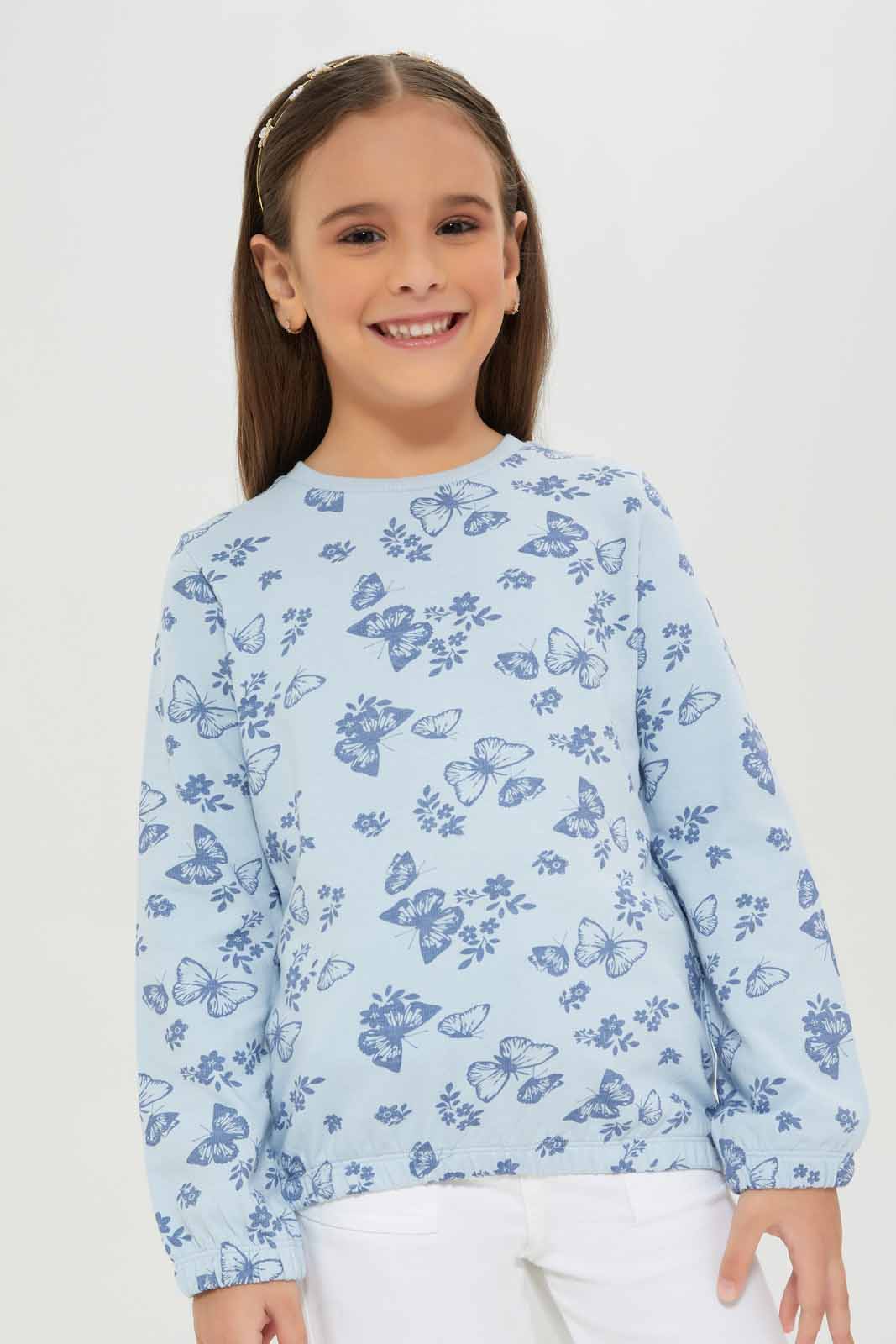 Redtag-Girls-Blue-Floral-Sweat-Tee-Category:T-Shirts,-Colour:Blue,-Deals:New-In,-Dept:Girls,-Filter:Girls-(2-to-8-Yrs),-GIR-T-Shirts,-New-In-GIR-APL,-Non-Sale,-S23A,-Section:Girls-(0-to-14Yrs),-TBL-Girls-2 to 8 Years