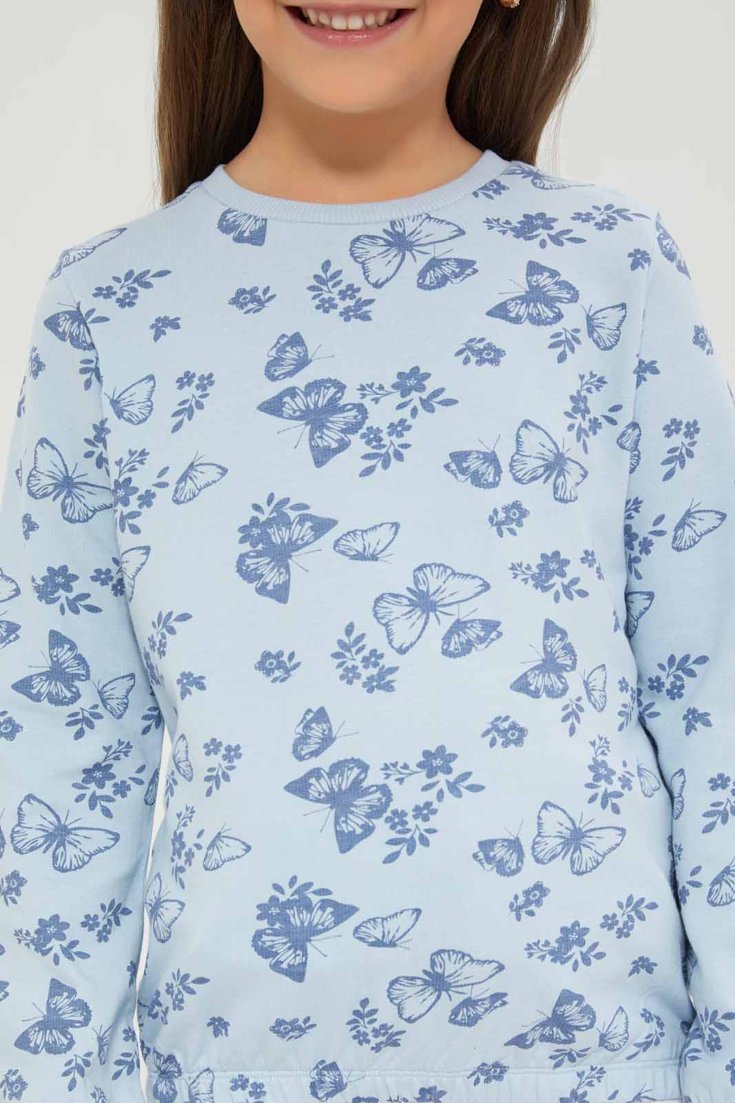Redtag-Girls-Blue-Floral-Sweat-Tee-Category:T-Shirts,-Colour:Blue,-Deals:New-In,-Dept:Girls,-Filter:Girls-(2-to-8-Yrs),-GIR-T-Shirts,-New-In-GIR-APL,-Non-Sale,-S23A,-Section:Girls-(0-to-14Yrs),-TBL-Girls-2 to 8 Years