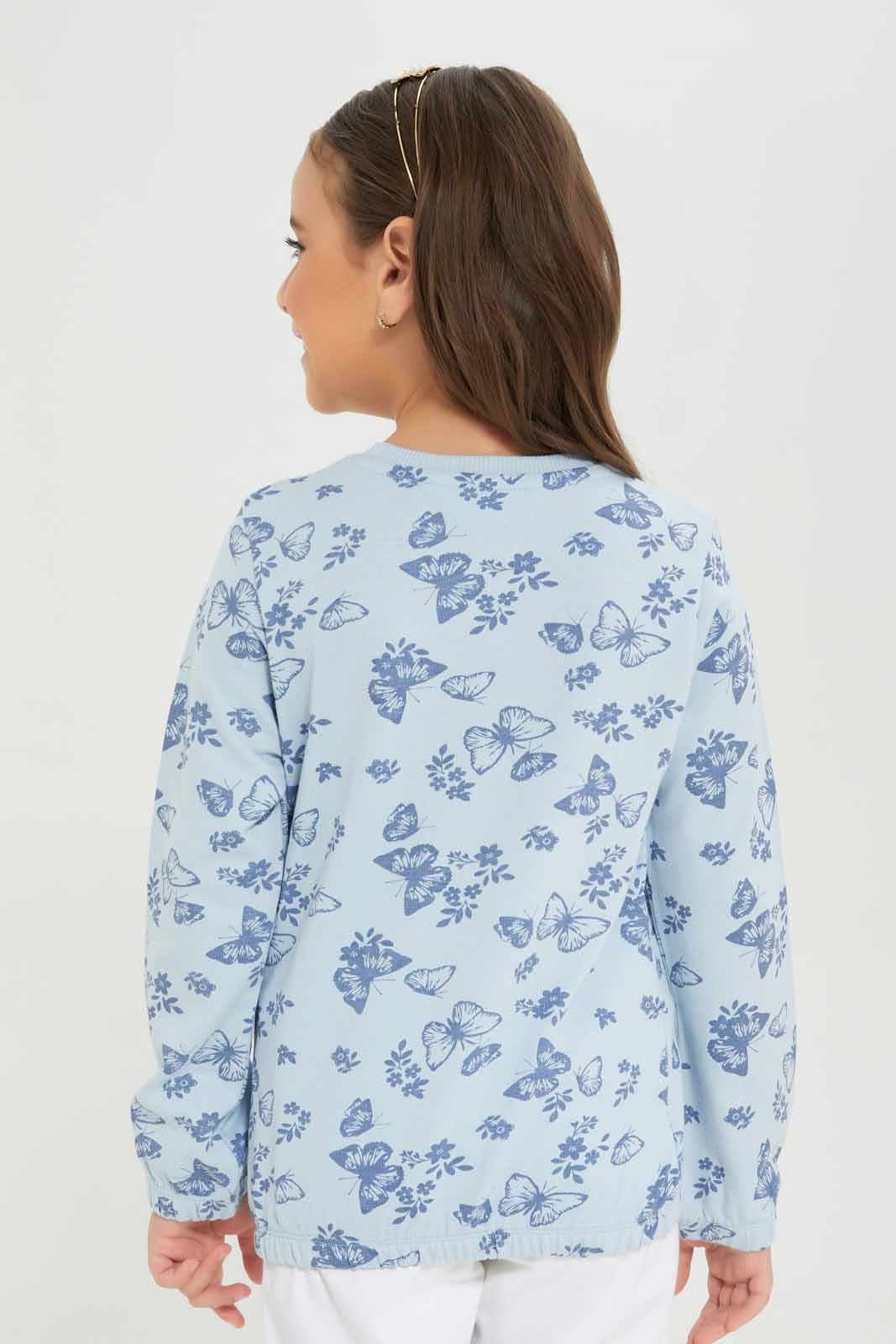 Redtag-Girls-Blue-Floral-Sweat-Tee-Category:T-Shirts,-Colour:Blue,-Deals:New-In,-Dept:Girls,-Filter:Girls-(2-to-8-Yrs),-GIR-T-Shirts,-New-In-GIR-APL,-Non-Sale,-S23A,-Section:Girls-(0-to-14Yrs),-TBL-Girls-2 to 8 Years