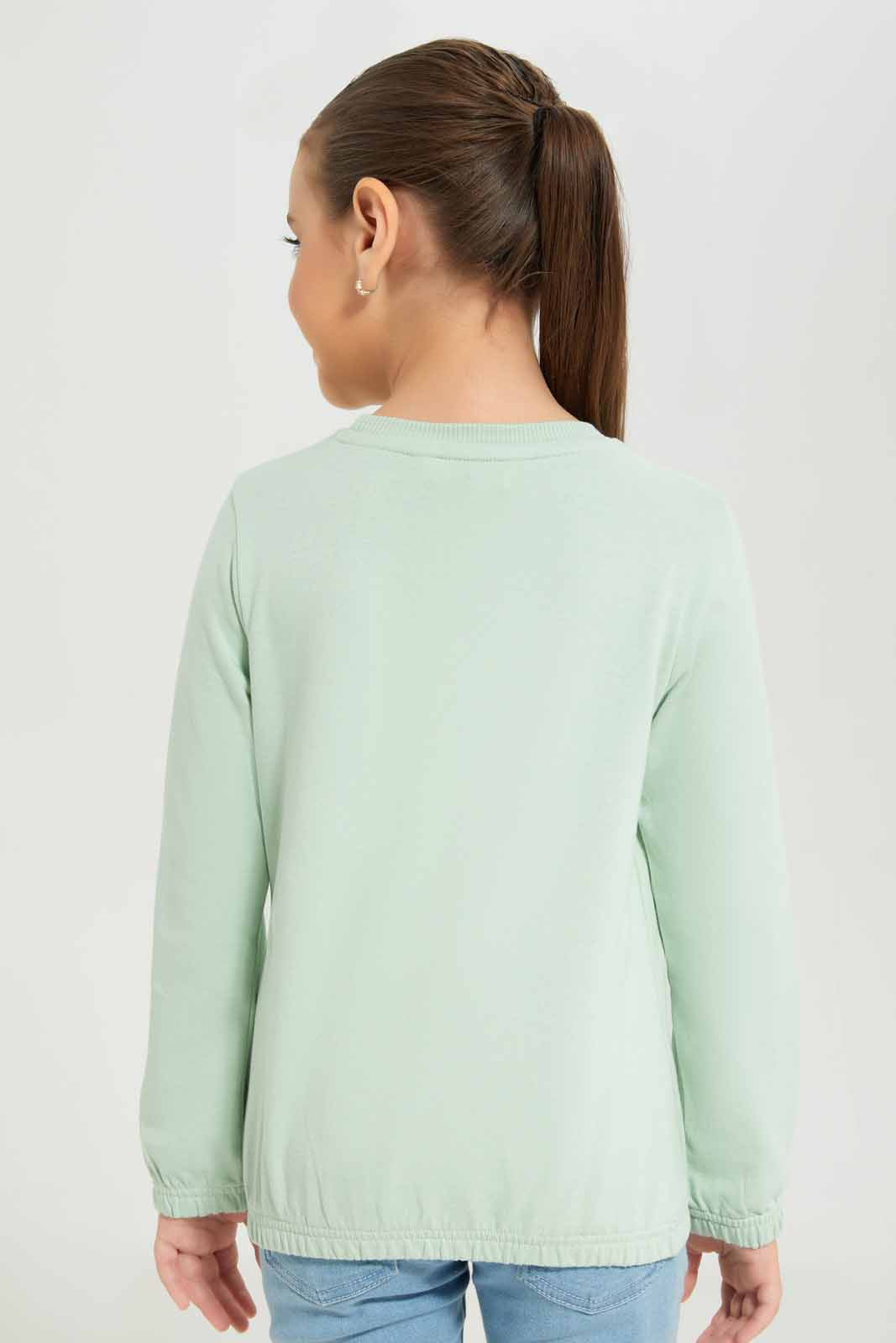 Redtag-Girls-Green-Embro-Sweat-Tee-Category:T-Shirts,-Colour:Green,-Deals:New-In,-Dept:Girls,-Filter:Girls-(2-to-8-Yrs),-GIR-T-Shirts,-New-In-GIR-APL,-Non-Sale,-S23A,-Section:Girls-(0-to-14Yrs),-TBL-Girls-2 to 8 Years