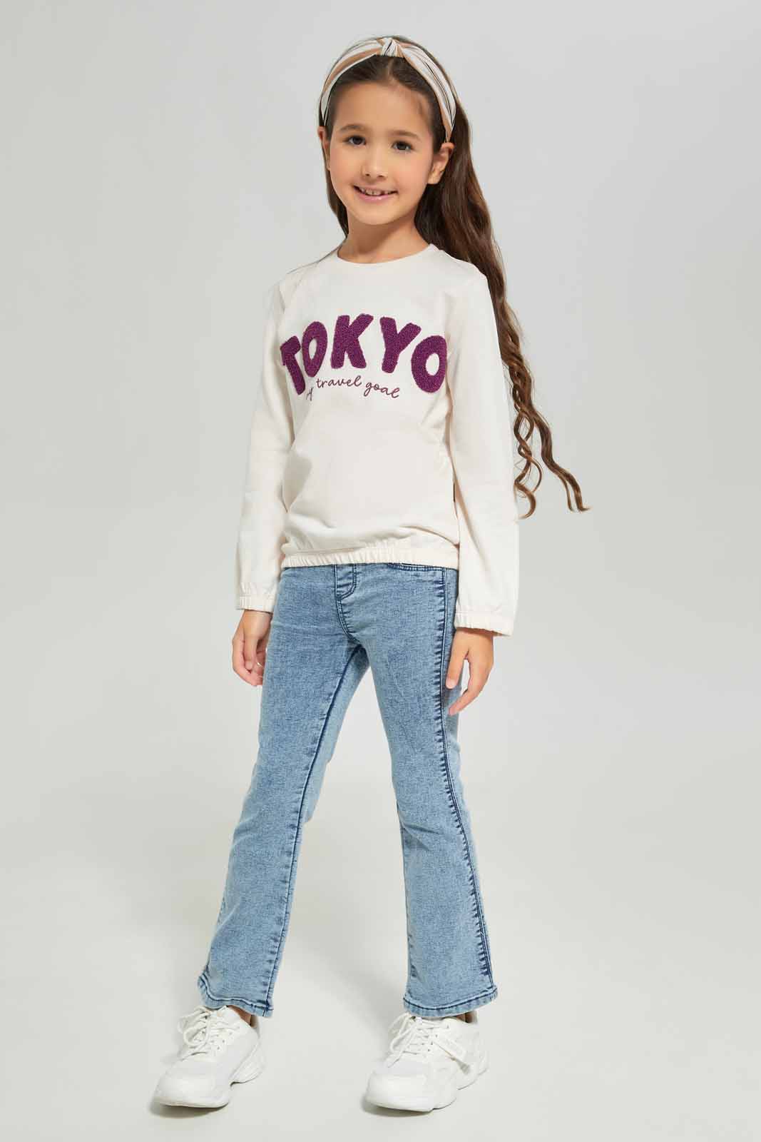 Redtag-Girls-Beige-Floral-Sweat-Tee-Category:T-Shirts,-Colour:Beige,-Deals:New-In,-Dept:Girls,-Filter:Girls-(2-to-8-Yrs),-GIR-T-Shirts,-New-In-GIR-APL,-Non-Sale,-S23A,-Section:Girls-(0-to-14Yrs),-TBL-Girls-2 to 8 Years