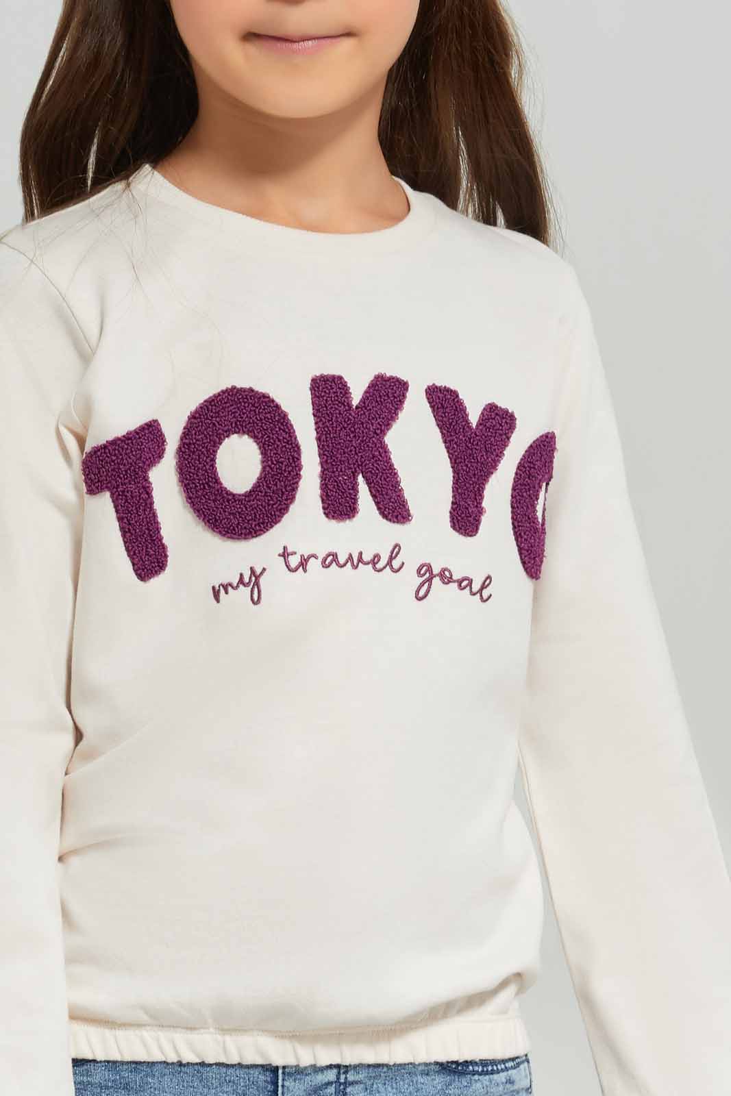 Redtag-Girls-Beige-Floral-Sweat-Tee-Category:T-Shirts,-Colour:Beige,-Deals:New-In,-Dept:Girls,-Filter:Girls-(2-to-8-Yrs),-GIR-T-Shirts,-New-In-GIR-APL,-Non-Sale,-S23A,-Section:Girls-(0-to-14Yrs),-TBL-Girls-2 to 8 Years