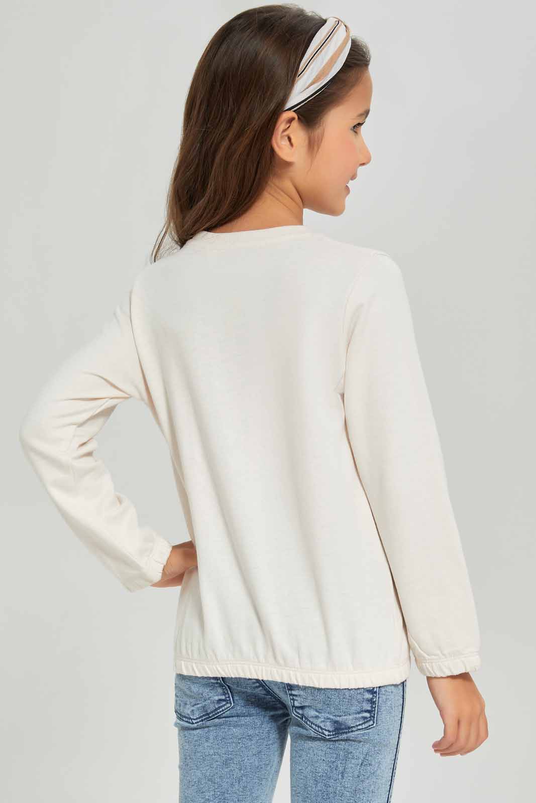 Redtag-Girls-Beige-Floral-Sweat-Tee-Category:T-Shirts,-Colour:Beige,-Deals:New-In,-Dept:Girls,-Filter:Girls-(2-to-8-Yrs),-GIR-T-Shirts,-New-In-GIR-APL,-Non-Sale,-S23A,-Section:Girls-(0-to-14Yrs),-TBL-Girls-2 to 8 Years