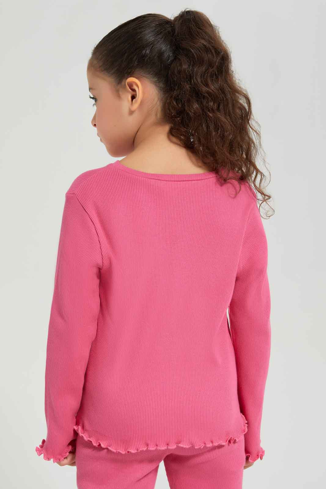 Redtag-Girls-Pink-Rib-Tee-Category:T-Shirts,-Colour:Apricot,-Deals:New-In,-Dept:Girls,-Filter:Girls-(2-to-8-Yrs),-GIR-T-Shirts,-New-In-GIR-APL,-Non-Sale,-S23A,-Section:Girls-(0-to-14Yrs),-TBL-Girls-2 to 8 Years