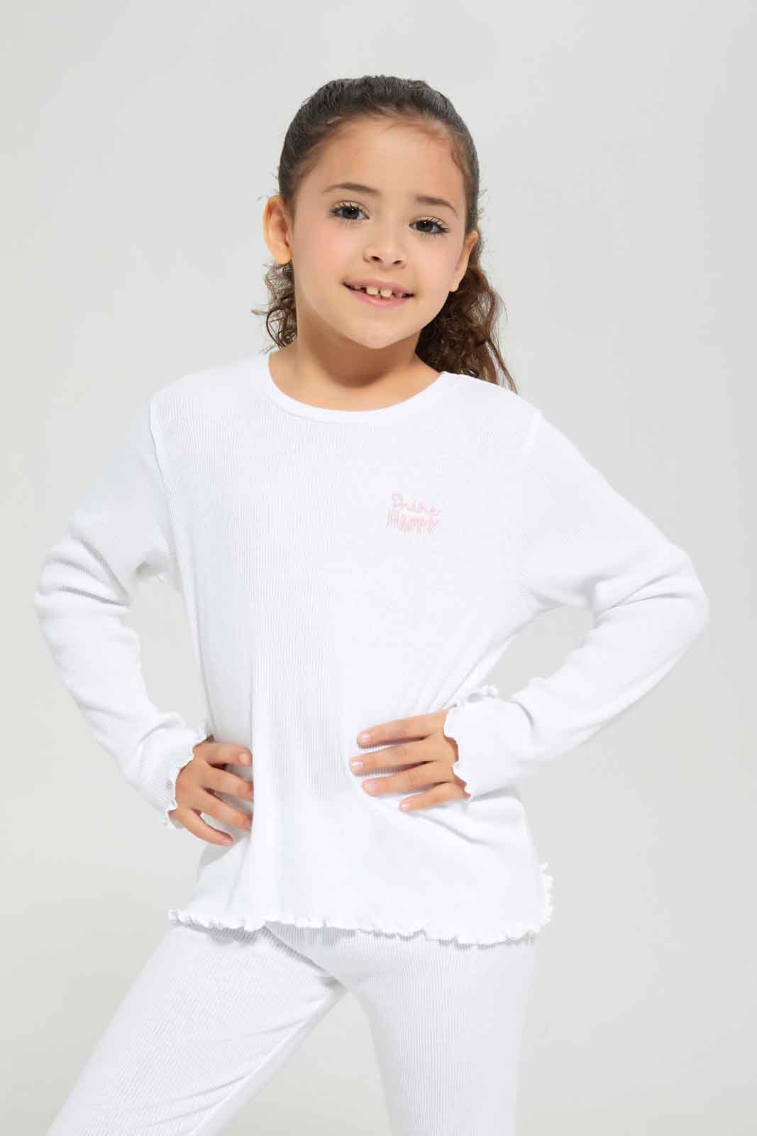 Redtag-Girls-White-Rib-Tee-Category:T-Shirts,-Colour:White,-Deals:New-In,-Dept:Girls,-Filter:Girls-(2-to-8-Yrs),-GIR-T-Shirts,-New-In-GIR-APL,-Non-Sale,-S23A,-Section:Girls-(0-to-14Yrs),-TBL-Girls-2 to 8 Years