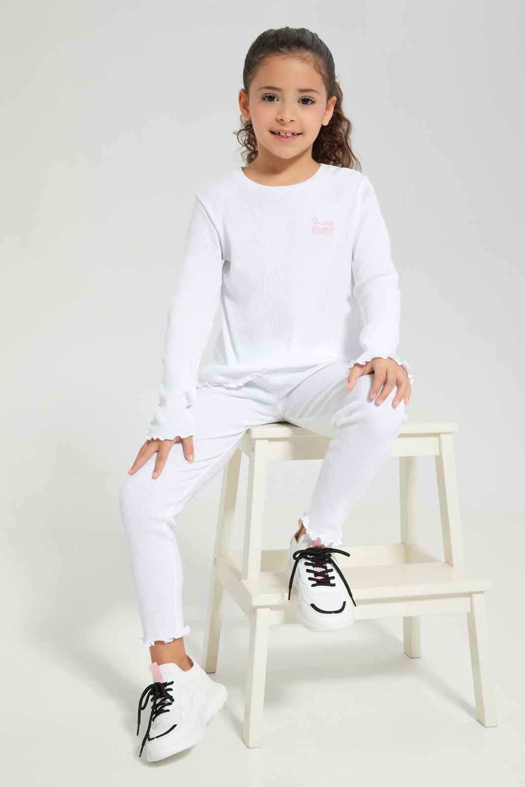 Redtag-Girls-White-Rib-Tee-Category:T-Shirts,-Colour:White,-Deals:New-In,-Dept:Girls,-Filter:Girls-(2-to-8-Yrs),-GIR-T-Shirts,-New-In-GIR-APL,-Non-Sale,-S23A,-Section:Girls-(0-to-14Yrs),-TBL-Girls-2 to 8 Years