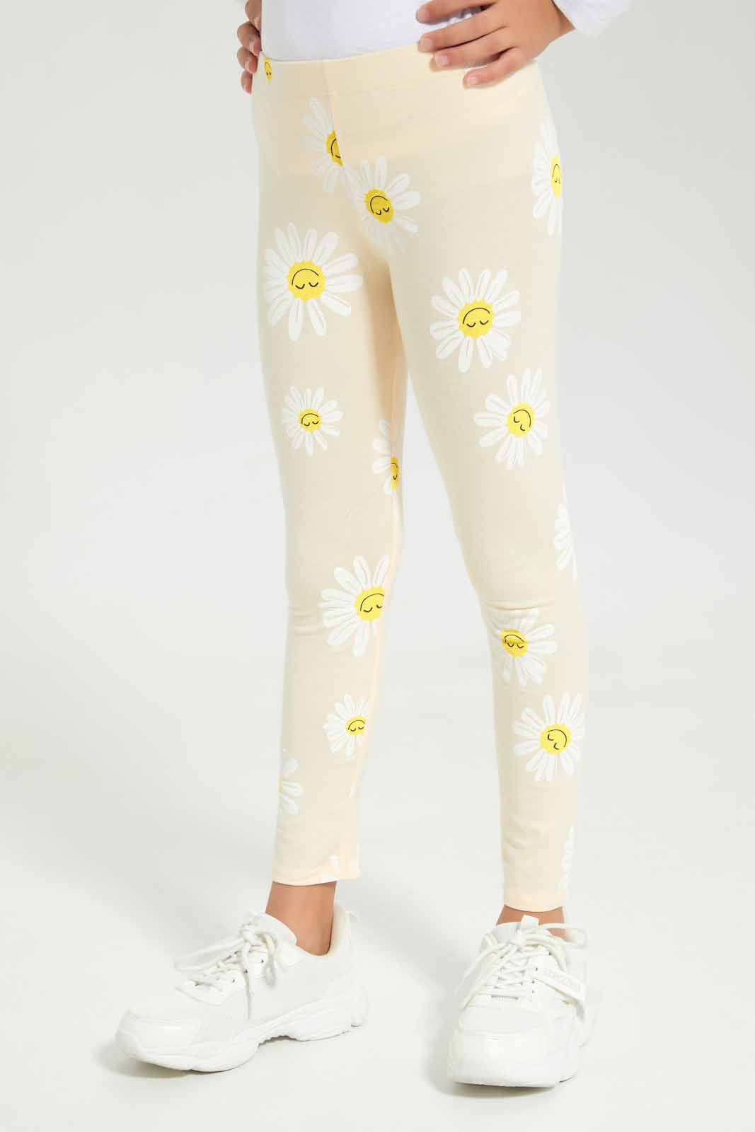 Redtag-Girls-Cream-Daisy-Leggings-Category:Leggings,-Colour:Cream,-Deals:New-In,-Dept:Girls,-Filter:Girls-(2-to-8-Yrs),-GIR-Leggings,-New-In-GIR-APL,-Non-Sale,-S23A,-Section:Girls-(0-to-14Yrs),-TBL-Girls-2 to 8 Years