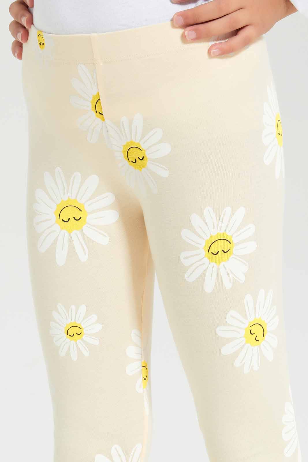 Redtag-Girls-Cream-Daisy-Leggings-Category:Leggings,-Colour:Cream,-Deals:New-In,-Dept:Girls,-Filter:Girls-(2-to-8-Yrs),-GIR-Leggings,-New-In-GIR-APL,-Non-Sale,-S23A,-Section:Girls-(0-to-14Yrs),-TBL-Girls-2 to 8 Years