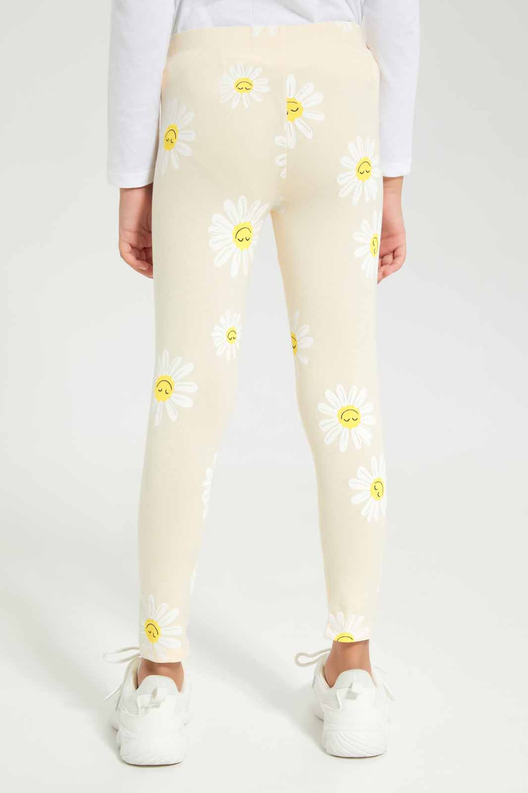 Redtag-Girls-Cream-Daisy-Leggings-Category:Leggings,-Colour:Cream,-Deals:New-In,-Dept:Girls,-Filter:Girls-(2-to-8-Yrs),-GIR-Leggings,-New-In-GIR-APL,-Non-Sale,-S23A,-Section:Girls-(0-to-14Yrs),-TBL-Girls-2 to 8 Years