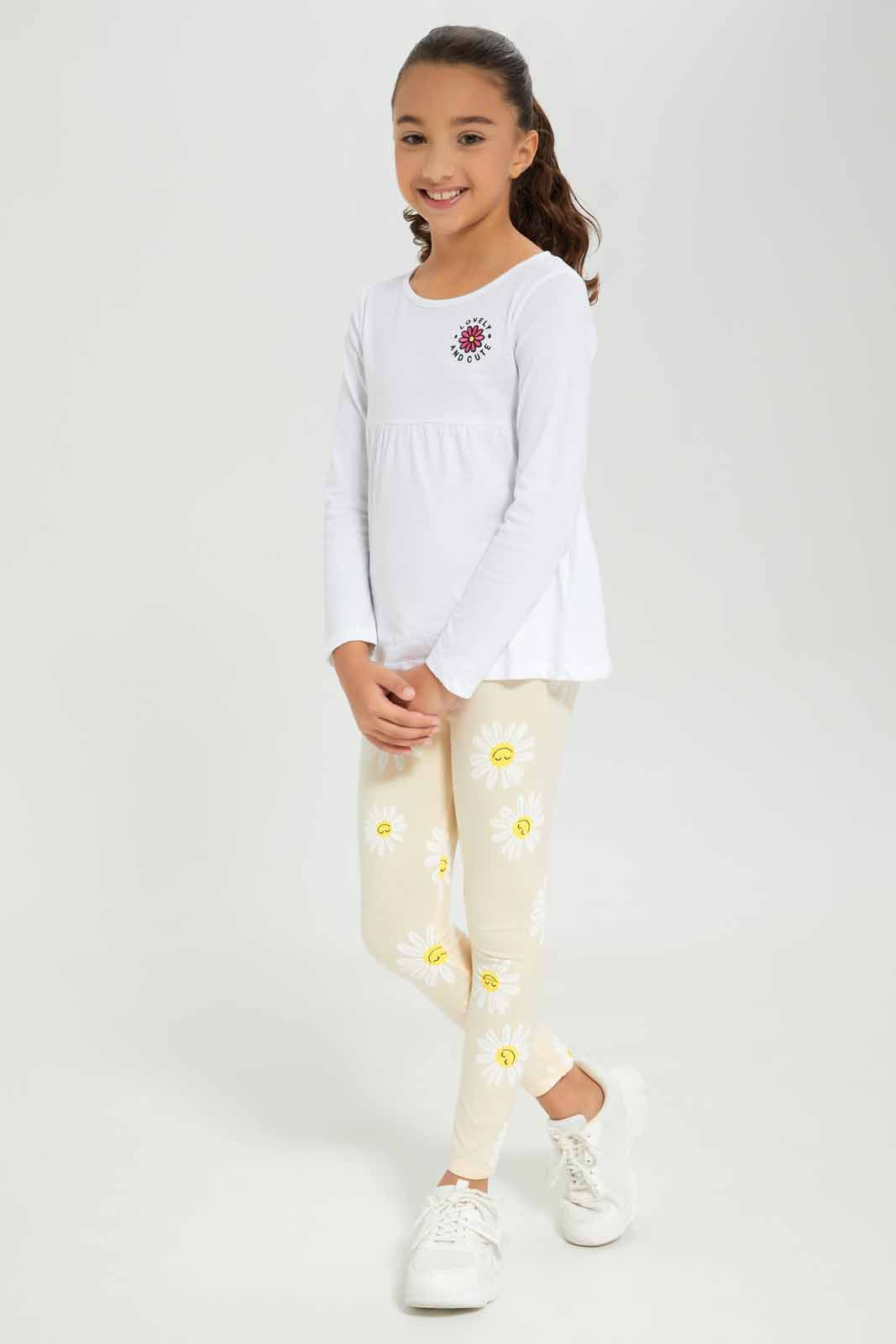 Redtag-Girls-Cream-Daisy-Leggings-Category:Leggings,-Colour:Cream,-Deals:New-In,-Dept:Girls,-Filter:Girls-(2-to-8-Yrs),-GIR-Leggings,-New-In-GIR-APL,-Non-Sale,-S23A,-Section:Girls-(0-to-14Yrs),-TBL-Girls-2 to 8 Years