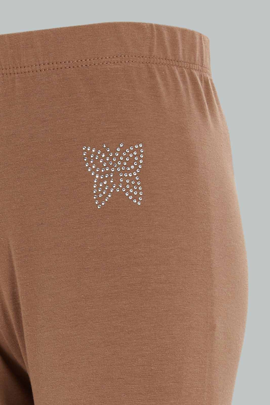 Redtag-Girls-Blown-Legging-With-Rhine-Stone-Category:Leggings,-Colour:Brown,-Deals:New-In,-Dept:Girls,-Filter:Girls-(2-to-8-Yrs),-GIR-Leggings,-New-In-GIR-APL,-Non-Sale,-S23A,-Section:Girls-(0-to-14Yrs),-TBL-Girls-2 to 8 Years