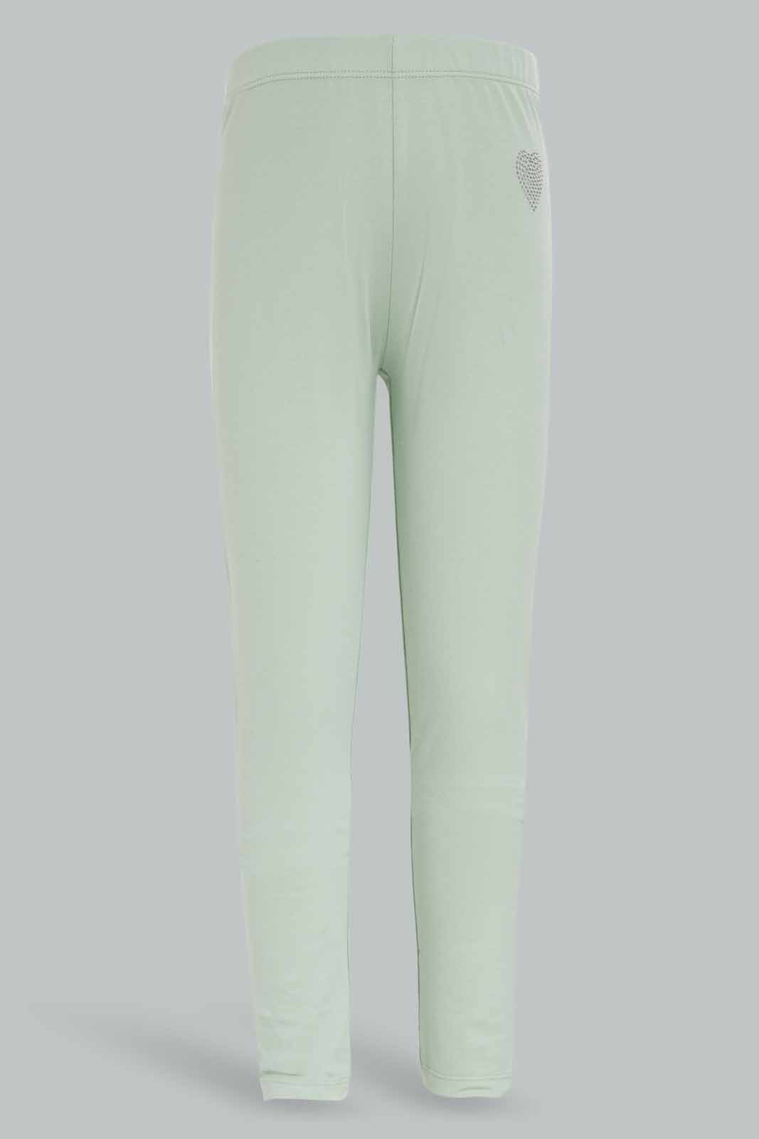 Redtag-Girls-Green-Legging-With-Rhine-Stone-Category:Leggings,-Colour:Green,-Deals:New-In,-Dept:Girls,-Filter:Girls-(2-to-8-Yrs),-GIR-Leggings,-New-In-GIR-APL,-Non-Sale,-S23A,-Section:Girls-(0-to-14Yrs),-TBL-Girls-2 to 8 Years