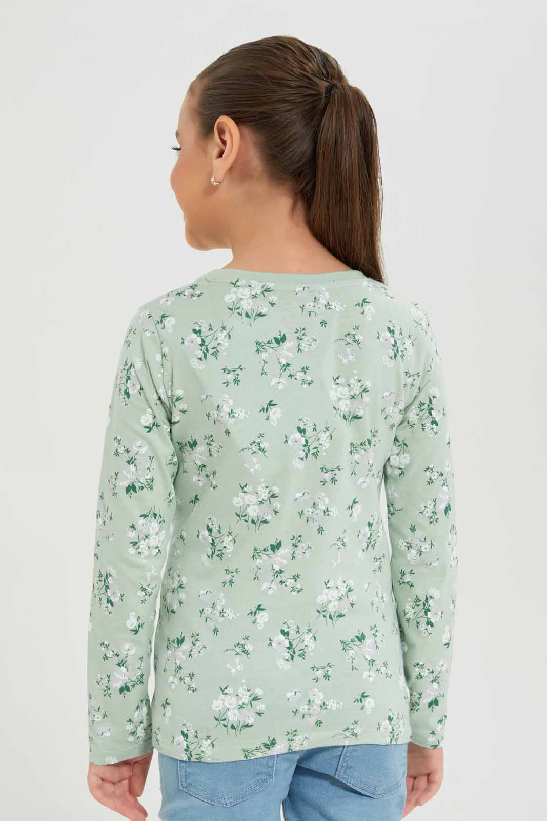 Redtag-Girls-Green-Aop-Floral-Tee-Category:T-Shirts,-Colour:Green,-Deals:New-In,-Dept:Girls,-Filter:Girls-(2-to-8-Yrs),-GIR-T-Shirts,-New-In-GIR-APL,-Non-Sale,-S23A,-Section:Girls-(0-to-14Yrs),-TBL-Girls-2 to 8 Years