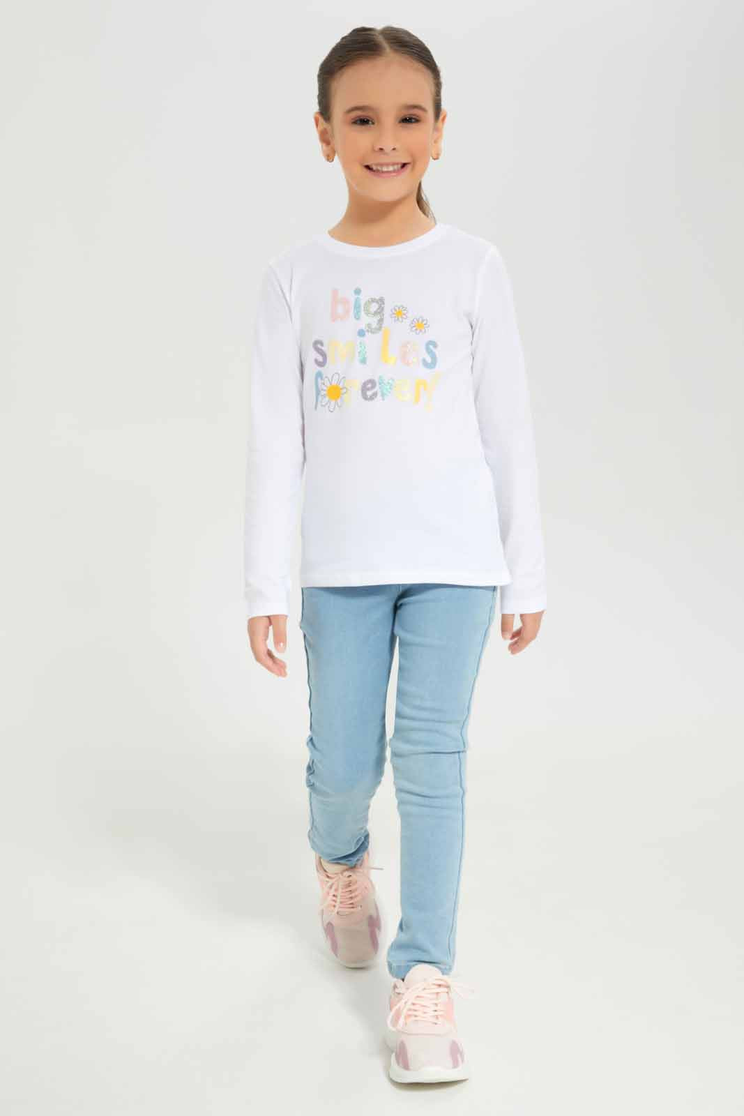 Redtag-Girls-White-Graphic-Tee-Category:T-Shirts,-Colour:White,-Deals:New-In,-Dept:Girls,-Filter:Girls-(2-to-8-Yrs),-GIR-T-Shirts,-New-In-GIR-APL,-Non-Sale,-S23A,-Section:Girls-(0-to-14Yrs),-TBL-Girls-2 to 8 Years