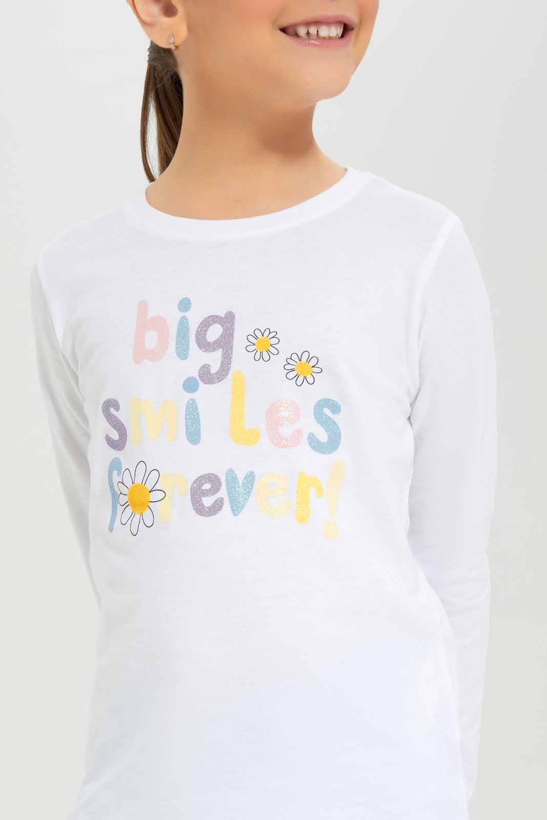 Redtag-Girls-White-Graphic-Tee-Category:T-Shirts,-Colour:White,-Deals:New-In,-Dept:Girls,-Filter:Girls-(2-to-8-Yrs),-GIR-T-Shirts,-New-In-GIR-APL,-Non-Sale,-S23A,-Section:Girls-(0-to-14Yrs),-TBL-Girls-2 to 8 Years