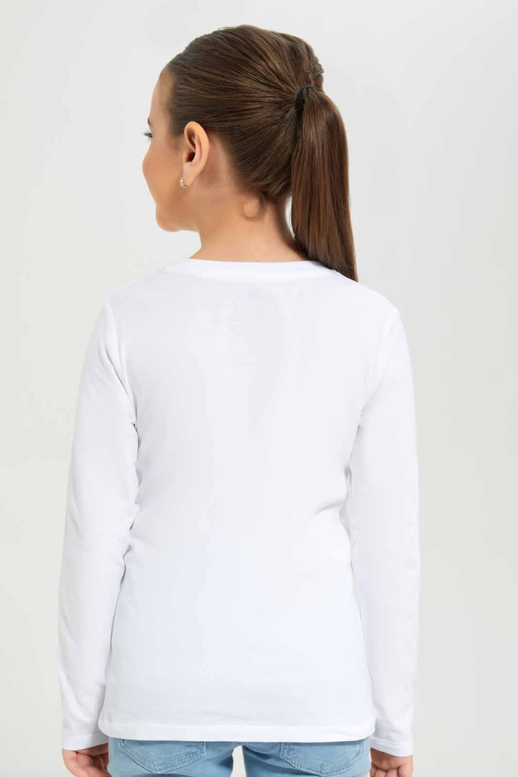 Redtag-Girls-White-Graphic-Tee-Category:T-Shirts,-Colour:White,-Deals:New-In,-Dept:Girls,-Filter:Girls-(2-to-8-Yrs),-GIR-T-Shirts,-New-In-GIR-APL,-Non-Sale,-S23A,-Section:Girls-(0-to-14Yrs),-TBL-Girls-2 to 8 Years