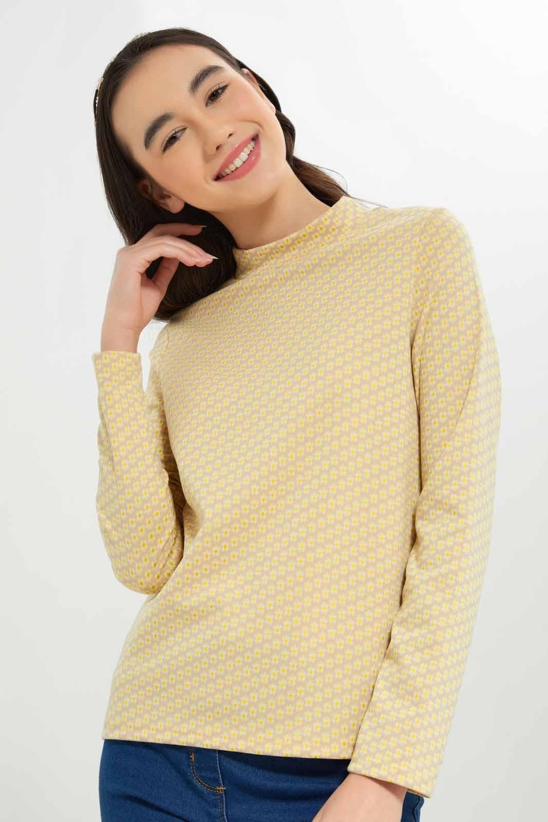 Redtag-Girls-High-Neck-Jacquard-Top-Category:T-Shirts,-Colour:Beige,-Deals:New-In,-Dept:Girls,-Filter:Senior-Girls-(8-to-14-Yrs),-GSR-T-Shirts,-New-In-GSR-APL,-Non-Sale,-S23A,-Section:Girls-(0-to-14Yrs)-Senior-Girls-