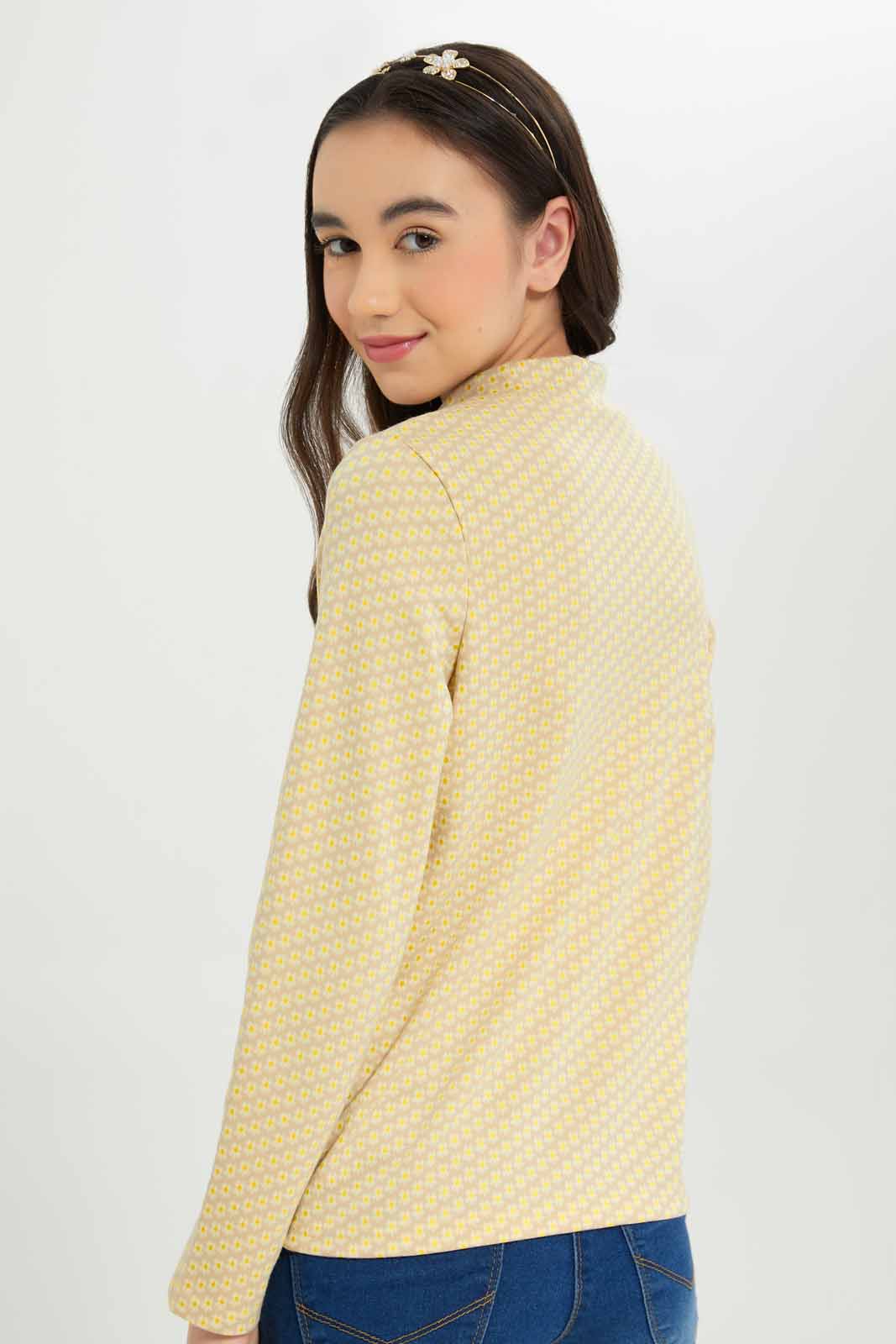 Redtag-Girls-High-Neck-Jacquard-Top-Category:T-Shirts,-Colour:Beige,-Deals:New-In,-Dept:Girls,-Filter:Senior-Girls-(8-to-14-Yrs),-GSR-T-Shirts,-New-In-GSR-APL,-Non-Sale,-S23A,-Section:Girls-(0-to-14Yrs)-Senior-Girls-