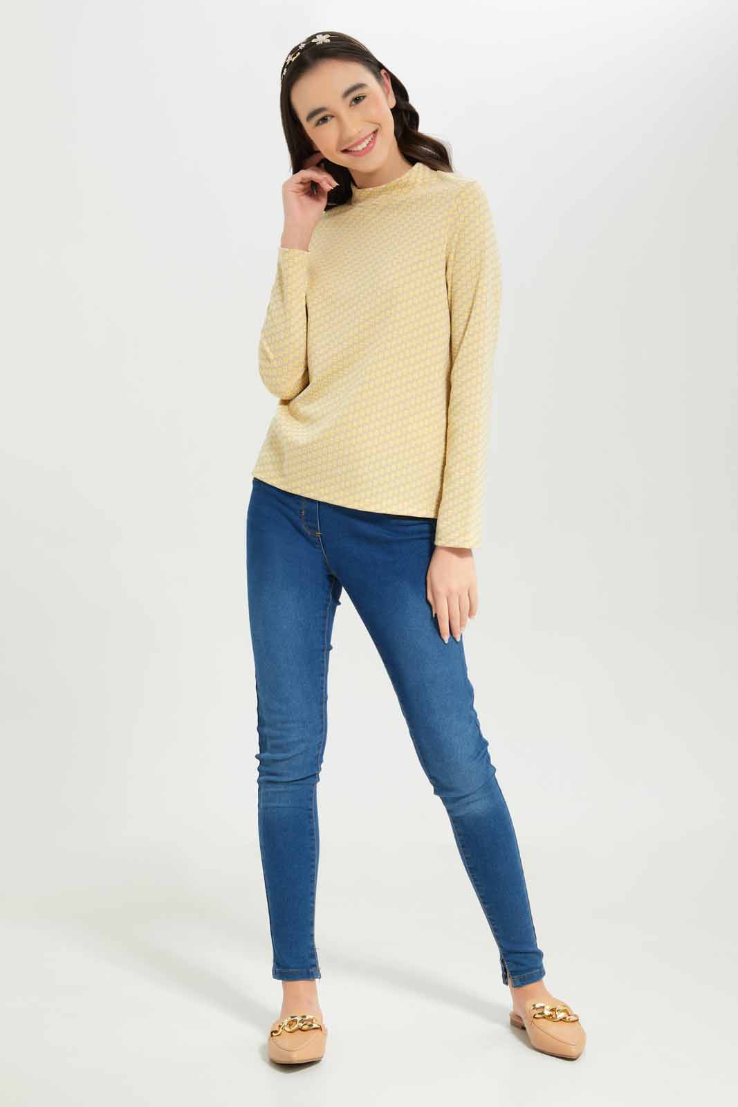 Redtag-Girls-High-Neck-Jacquard-Top-Category:T-Shirts,-Colour:Beige,-Deals:New-In,-Dept:Girls,-Filter:Senior-Girls-(8-to-14-Yrs),-GSR-T-Shirts,-New-In-GSR-APL,-Non-Sale,-S23A,-Section:Girls-(0-to-14Yrs)-Senior-Girls-