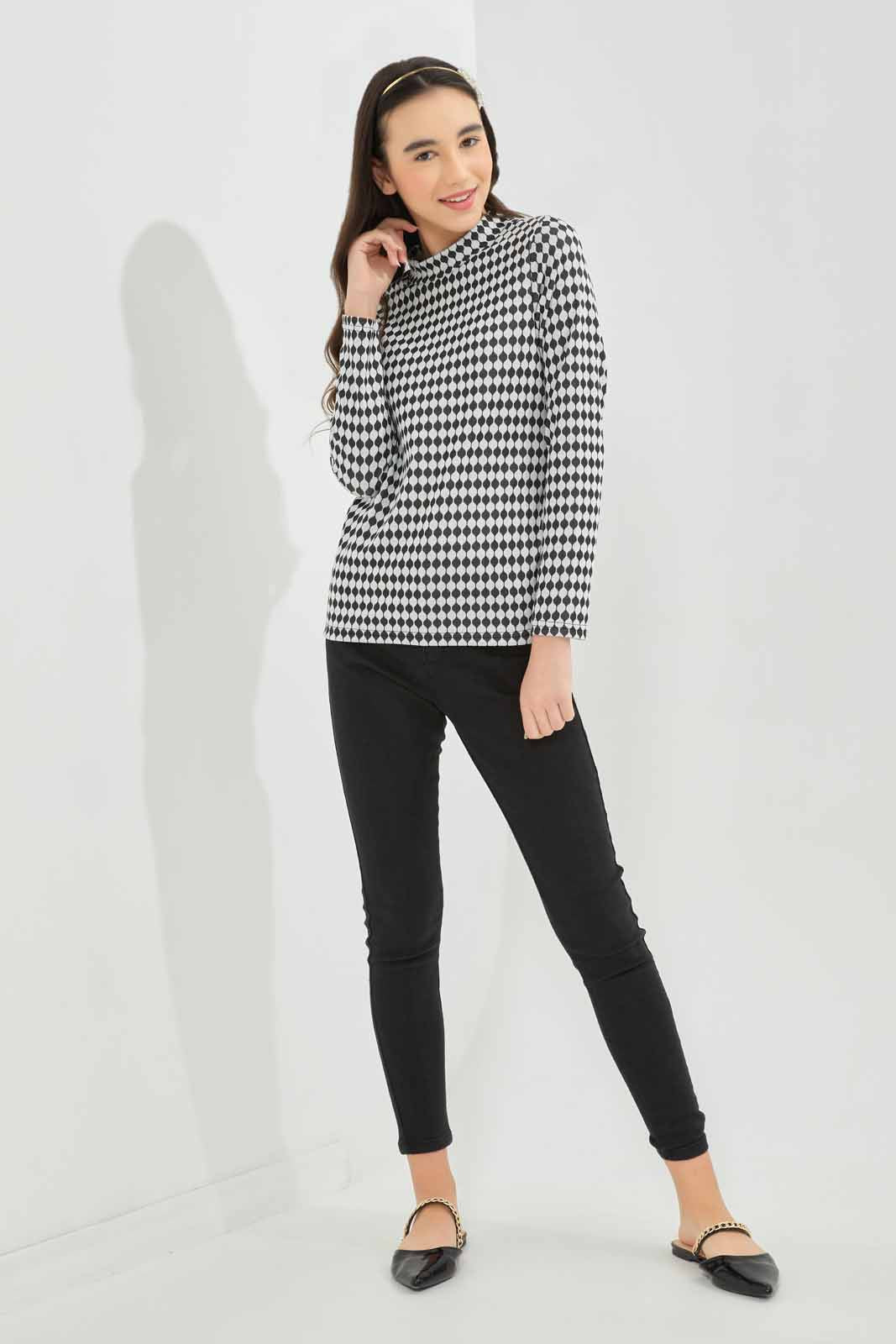 Redtag-Girls-High-Neck-Jacquard-Top-Category:T-Shirts,-Colour:Black,-Deals:New-In,-Dept:Girls,-Filter:Senior-Girls-(8-to-14-Yrs),-GSR-T-Shirts,-New-In-GSR-APL,-Non-Sale,-S23A,-Section:Girls-(0-to-14Yrs)-Senior-Girls-