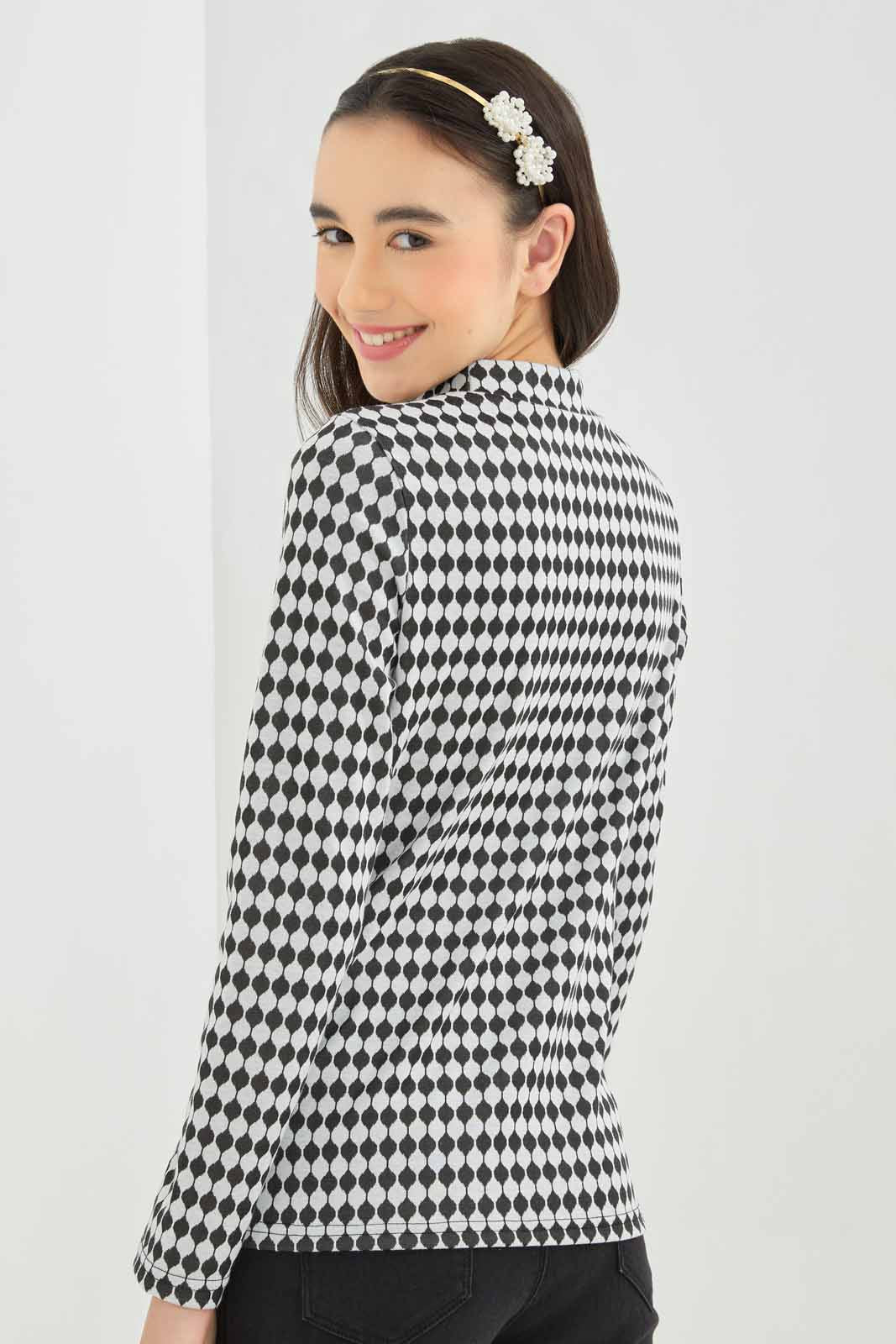 Redtag-Girls-High-Neck-Jacquard-Top-Category:T-Shirts,-Colour:Black,-Deals:New-In,-Dept:Girls,-Filter:Senior-Girls-(8-to-14-Yrs),-GSR-T-Shirts,-New-In-GSR-APL,-Non-Sale,-S23A,-Section:Girls-(0-to-14Yrs)-Senior-Girls-